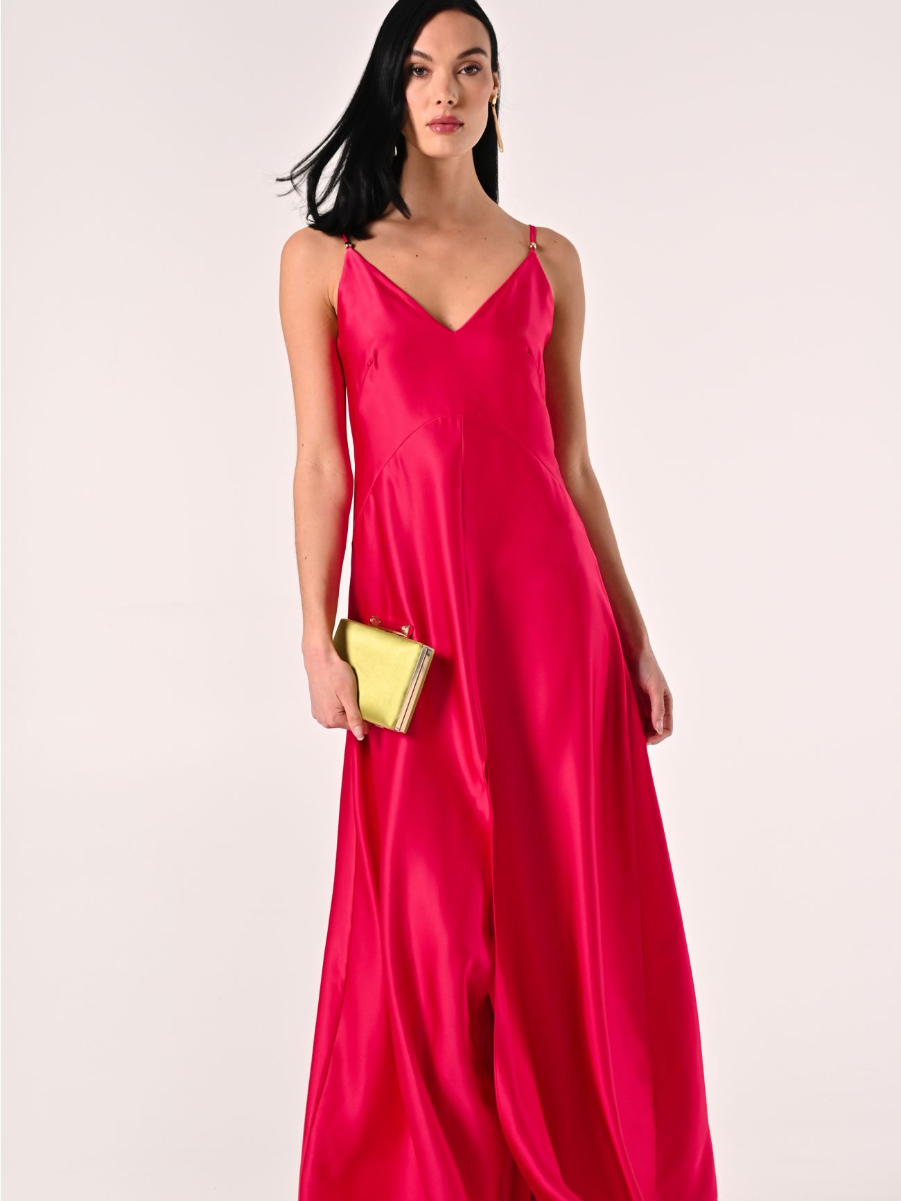 Robe fuchsia en satin avec lacets bustier sp_e1