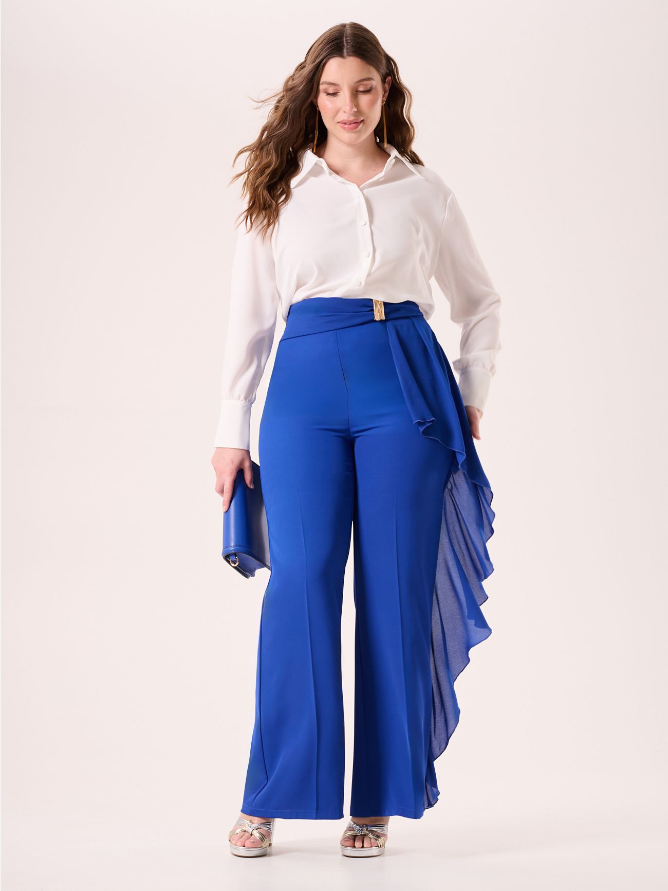 Pantalón curvy azul china con joya  Rinascimento