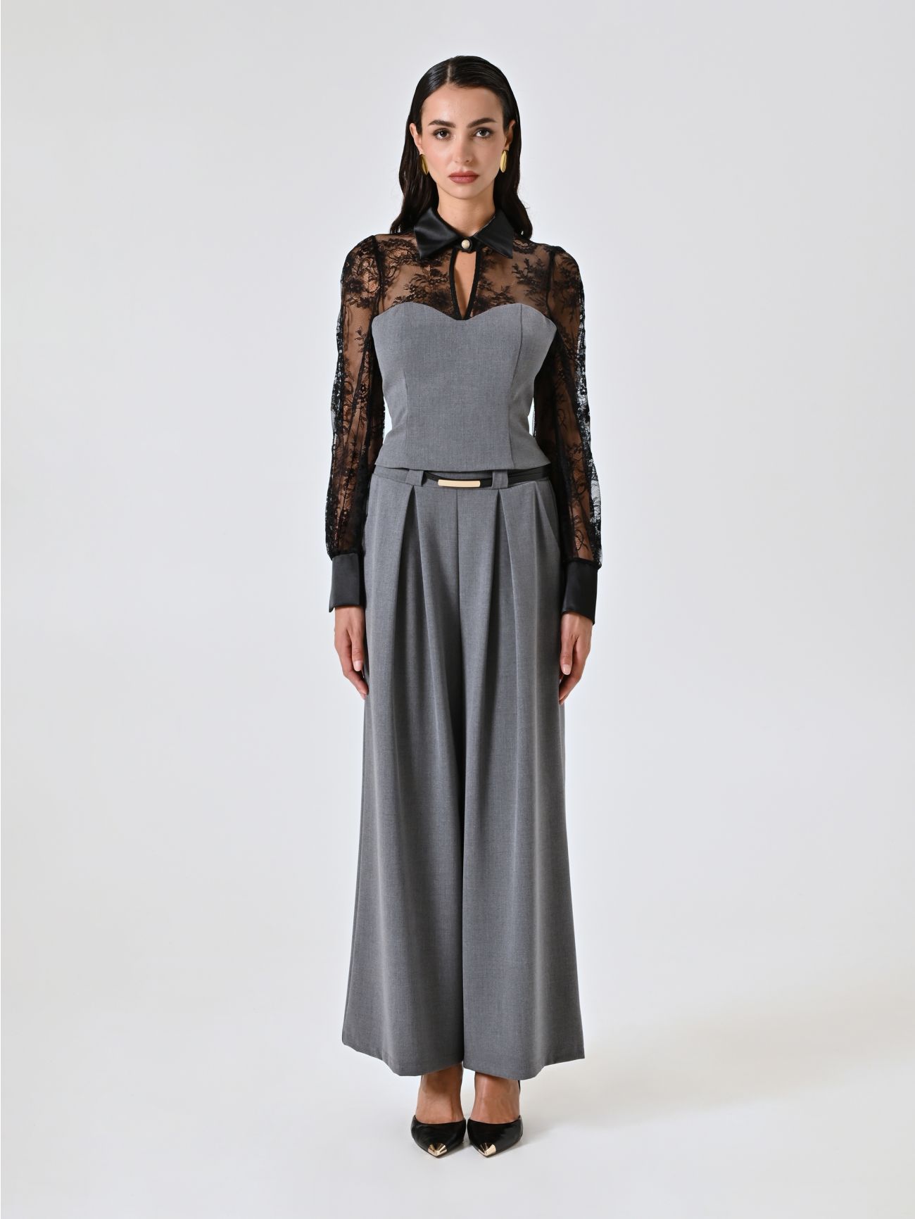 Blusa in Pizzo con Bustier effetto Fresco Lana det_1