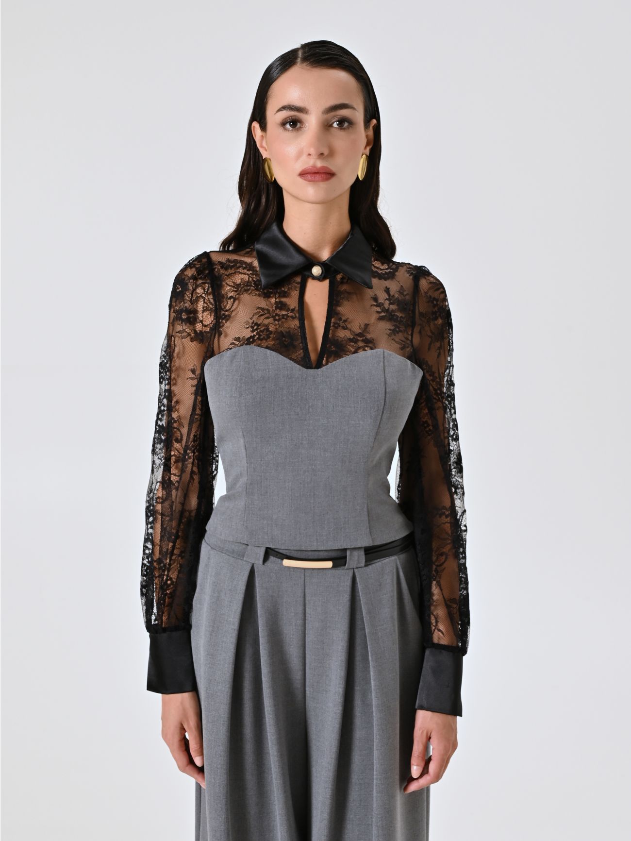 Blusa in Pizzo con Bustier effetto Fresco Lana det_2