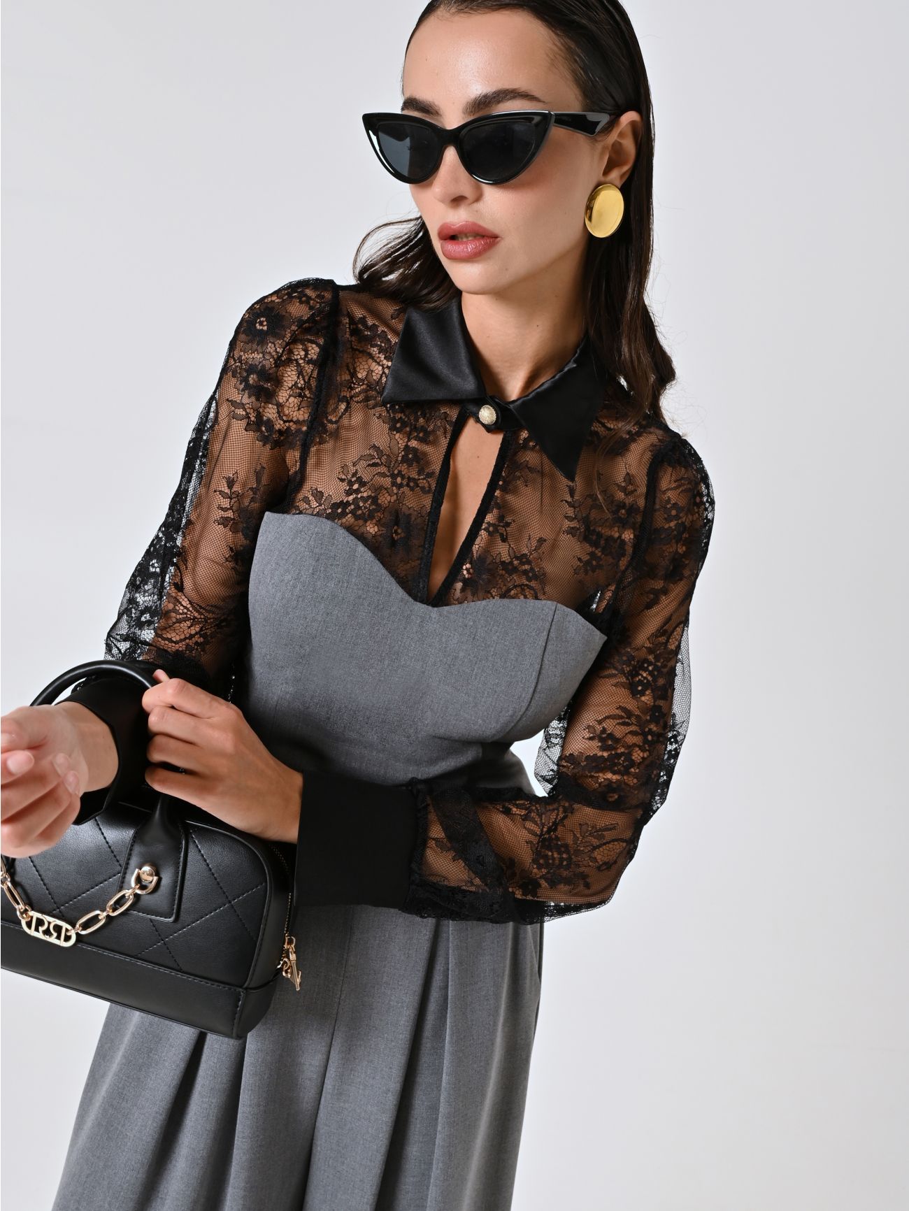 Blusa in Pizzo con Bustier effetto Fresco Lana in_i7