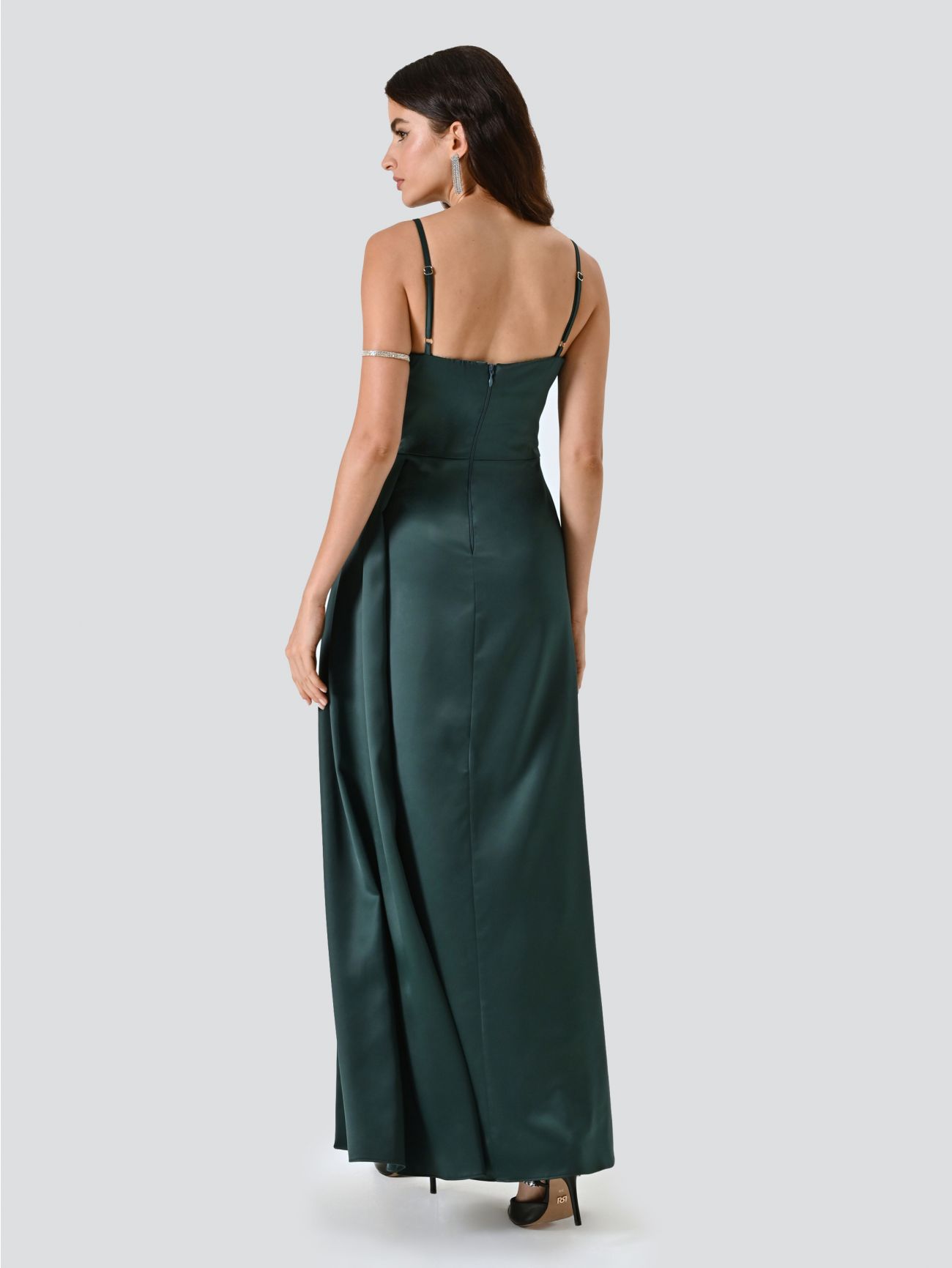 Langes Kleid in Grün aus Satin det_3