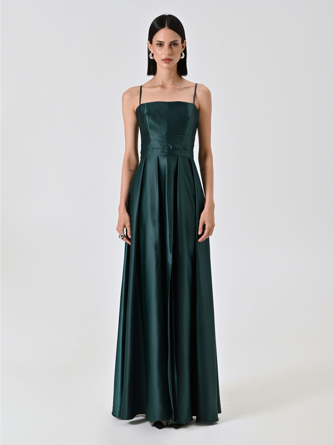 Lange Kleid aus Satin in Grün det_1