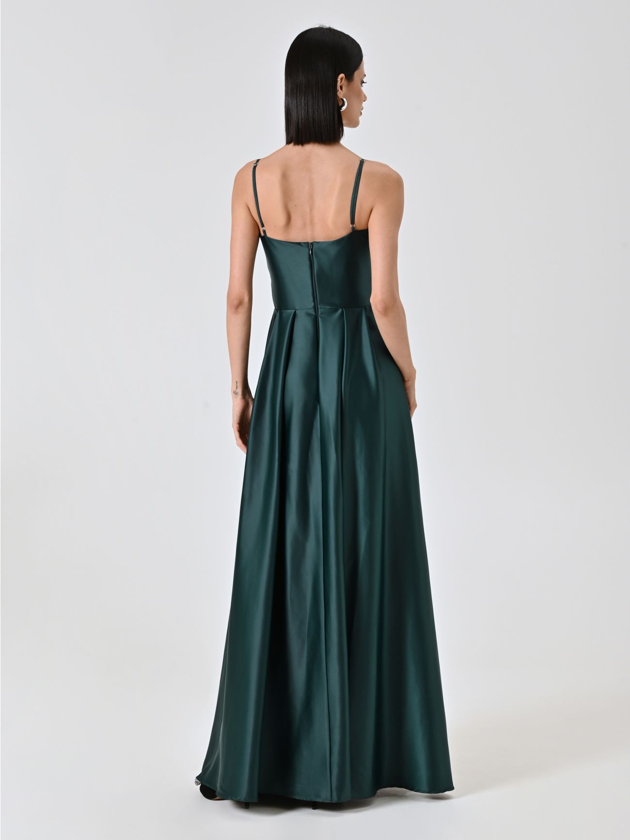 Lange Kleid aus Satin in Grün det_3