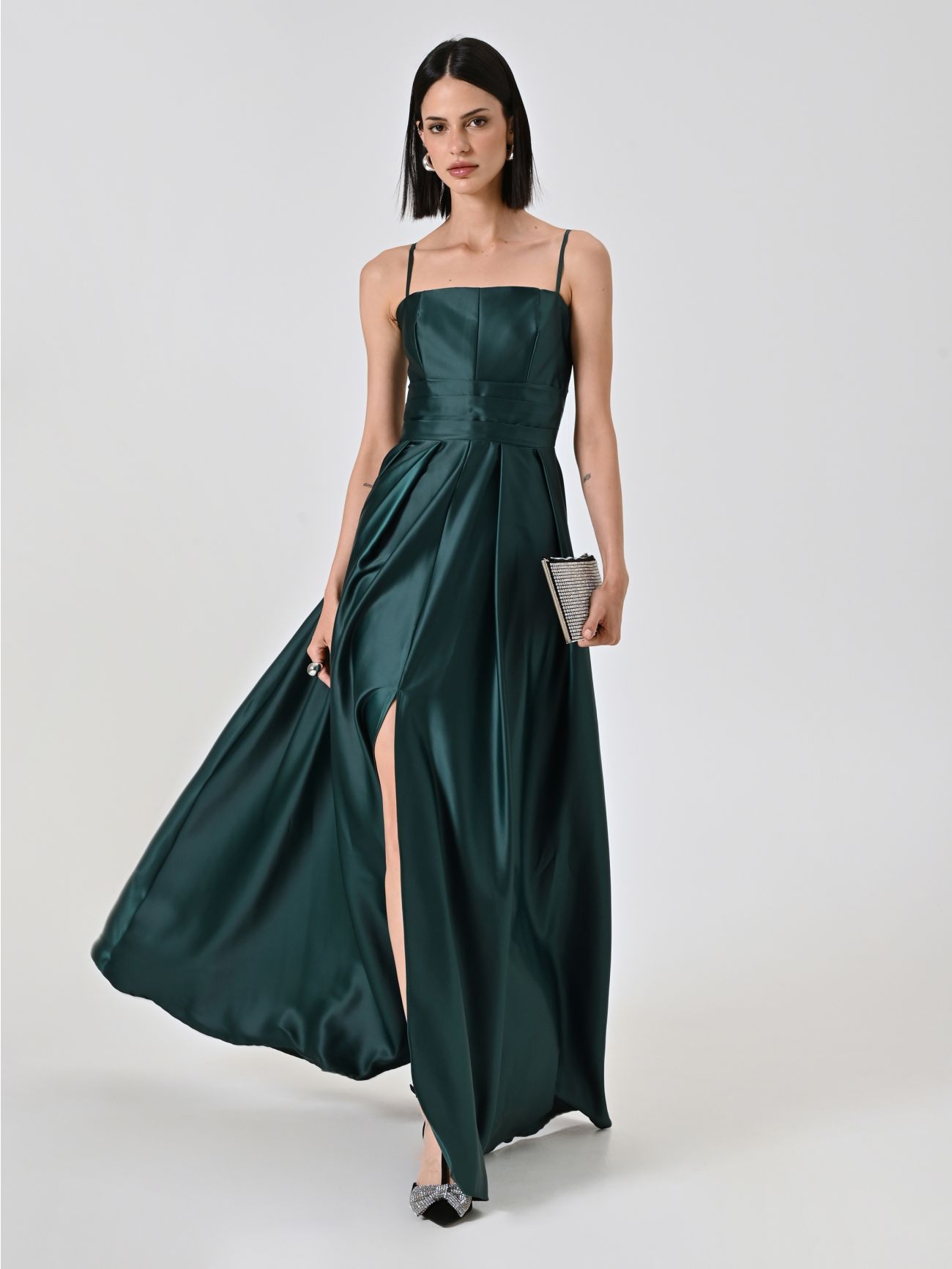 Lange Kleid aus Satin in Grün sp_e1