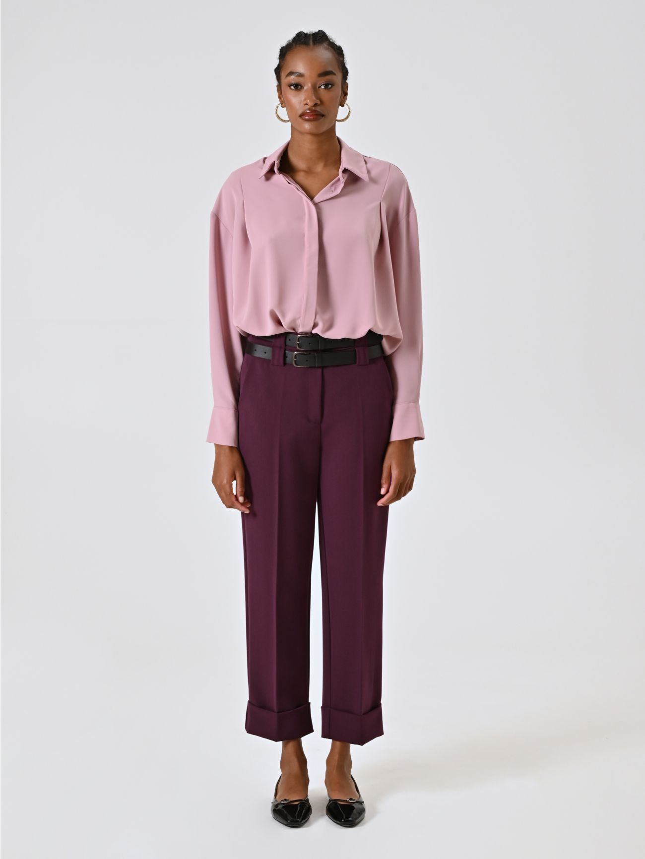 Pantalón burdeos efecto lana con dobladillo det_1