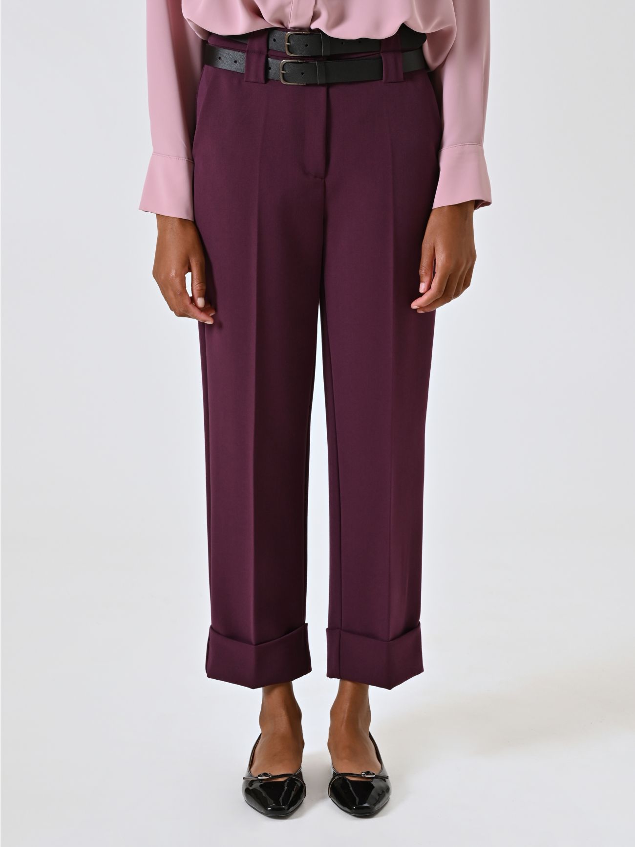 Pantalón burdeos efecto lana con dobladillo det_2