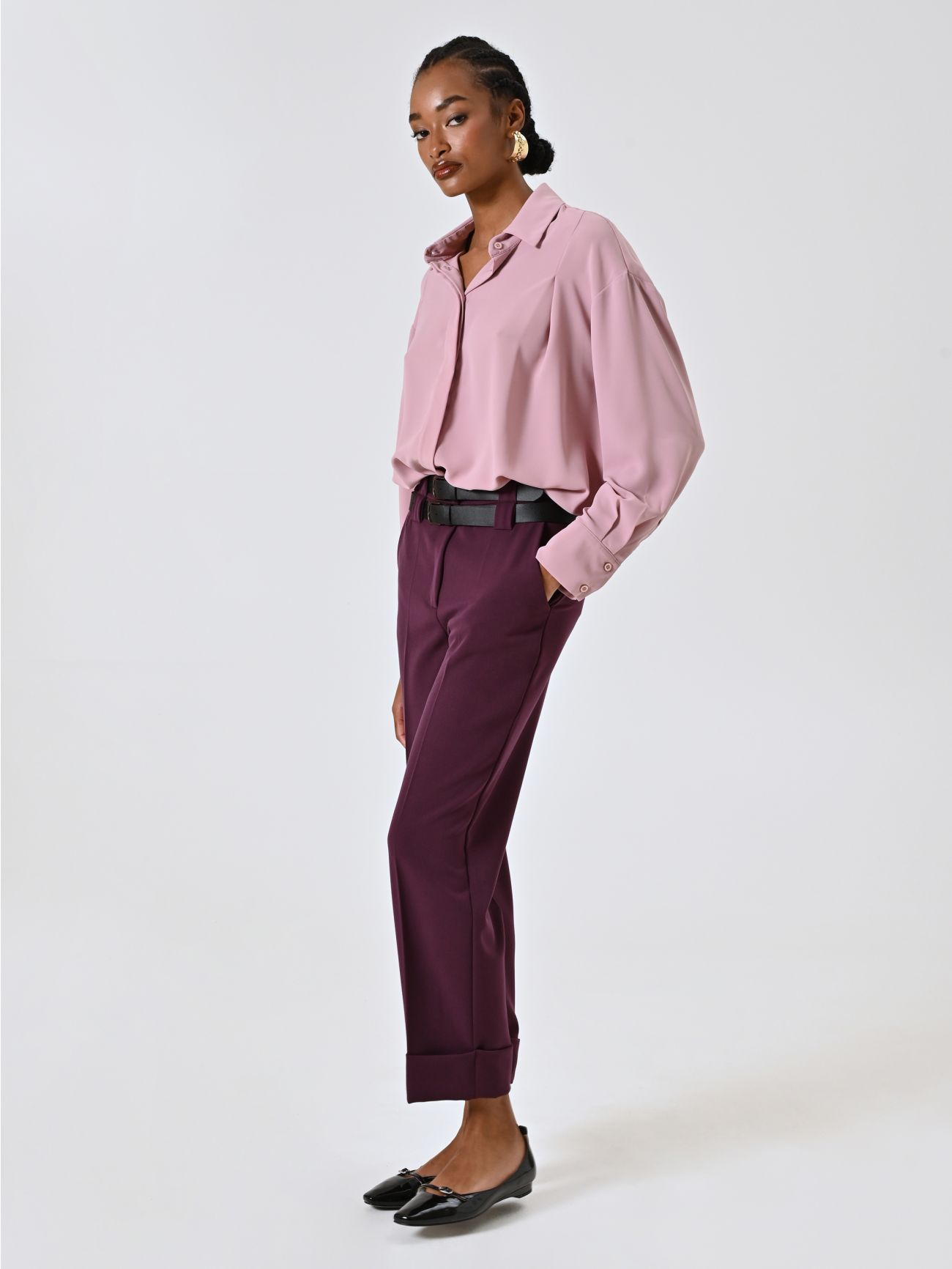 Pantalón burdeos efecto lana con dobladillo in_i7