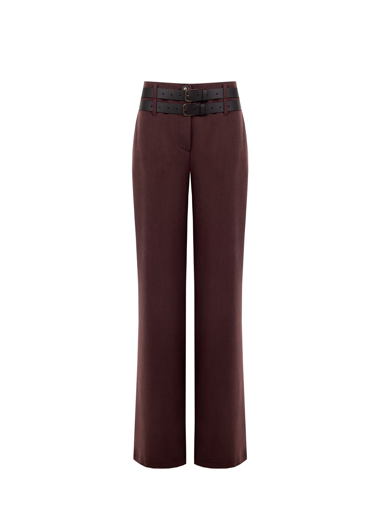 Pantalon large marron à revers det_4