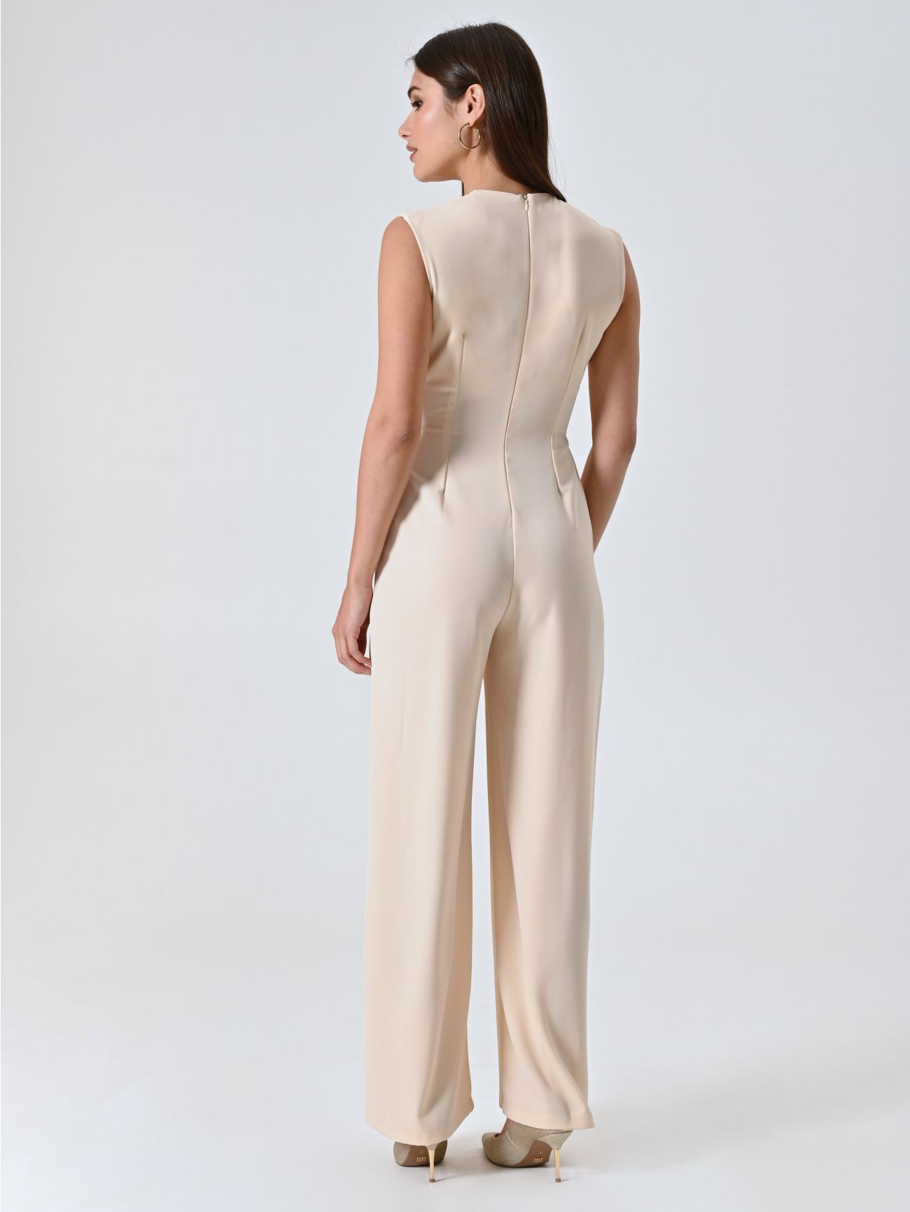Tuta Palazzo con Corpino in Raso Beige Chiaro det_3