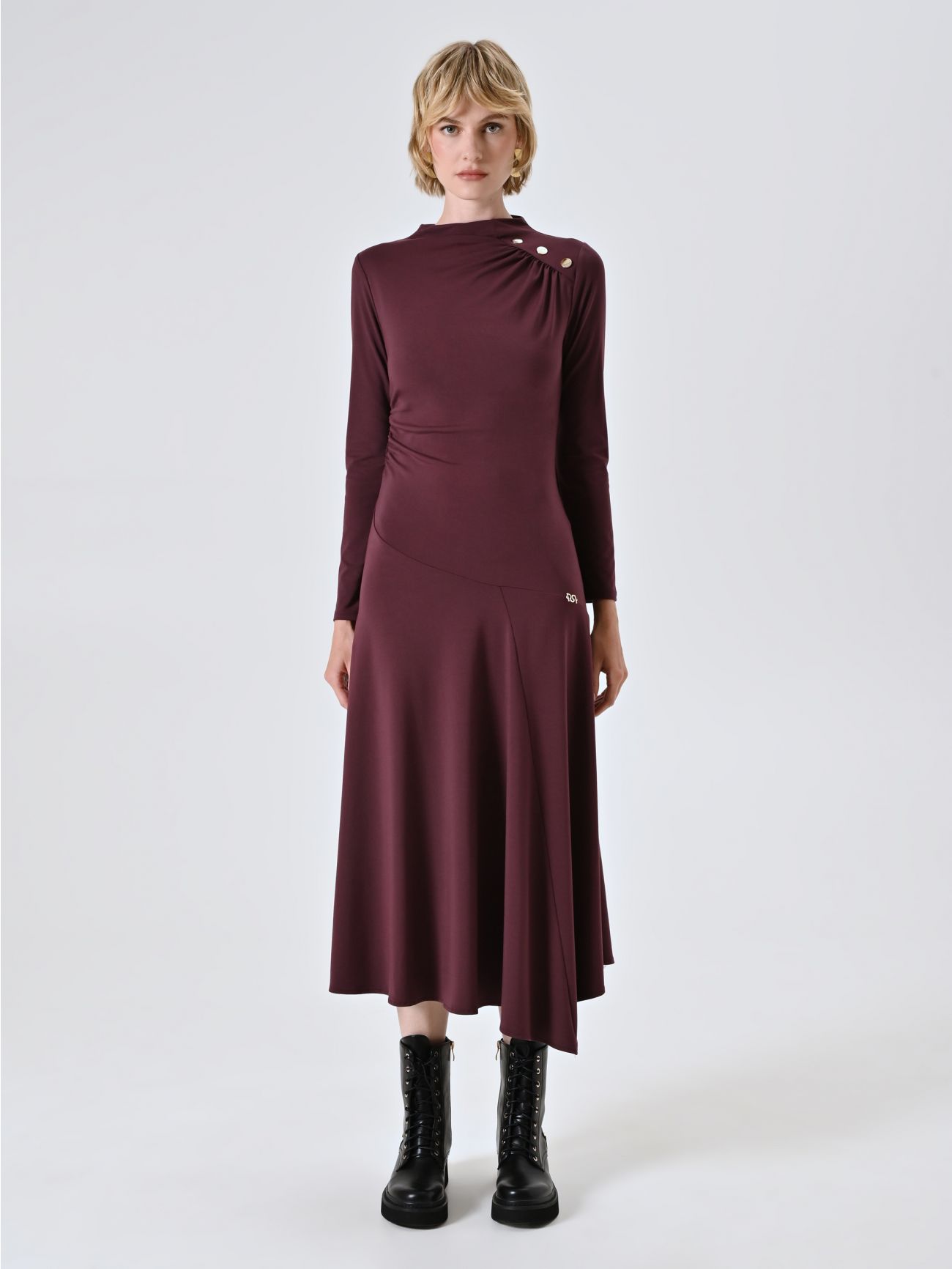 Vestido en punto milano ligero burdeos det_1