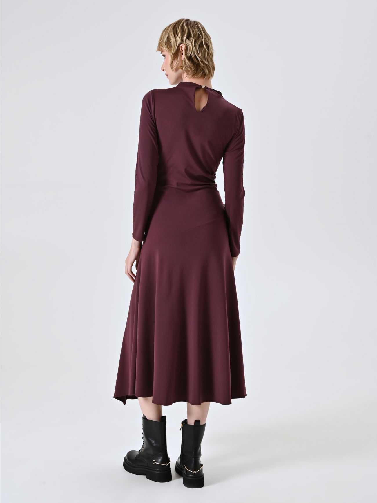 Vestido en punto milano ligero burdeos det_3