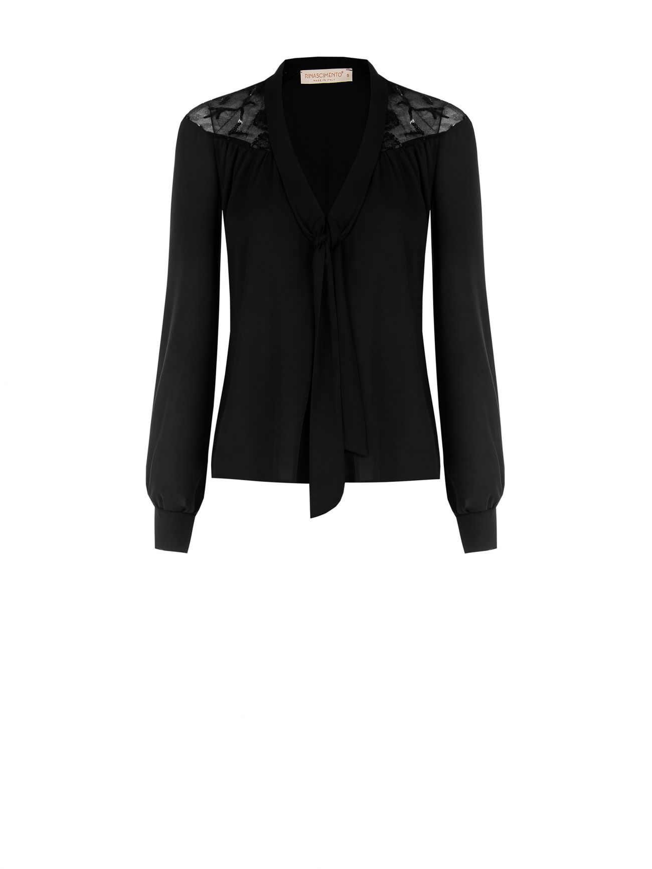 Schwarze Bluse mit Spitzenpasse det_4