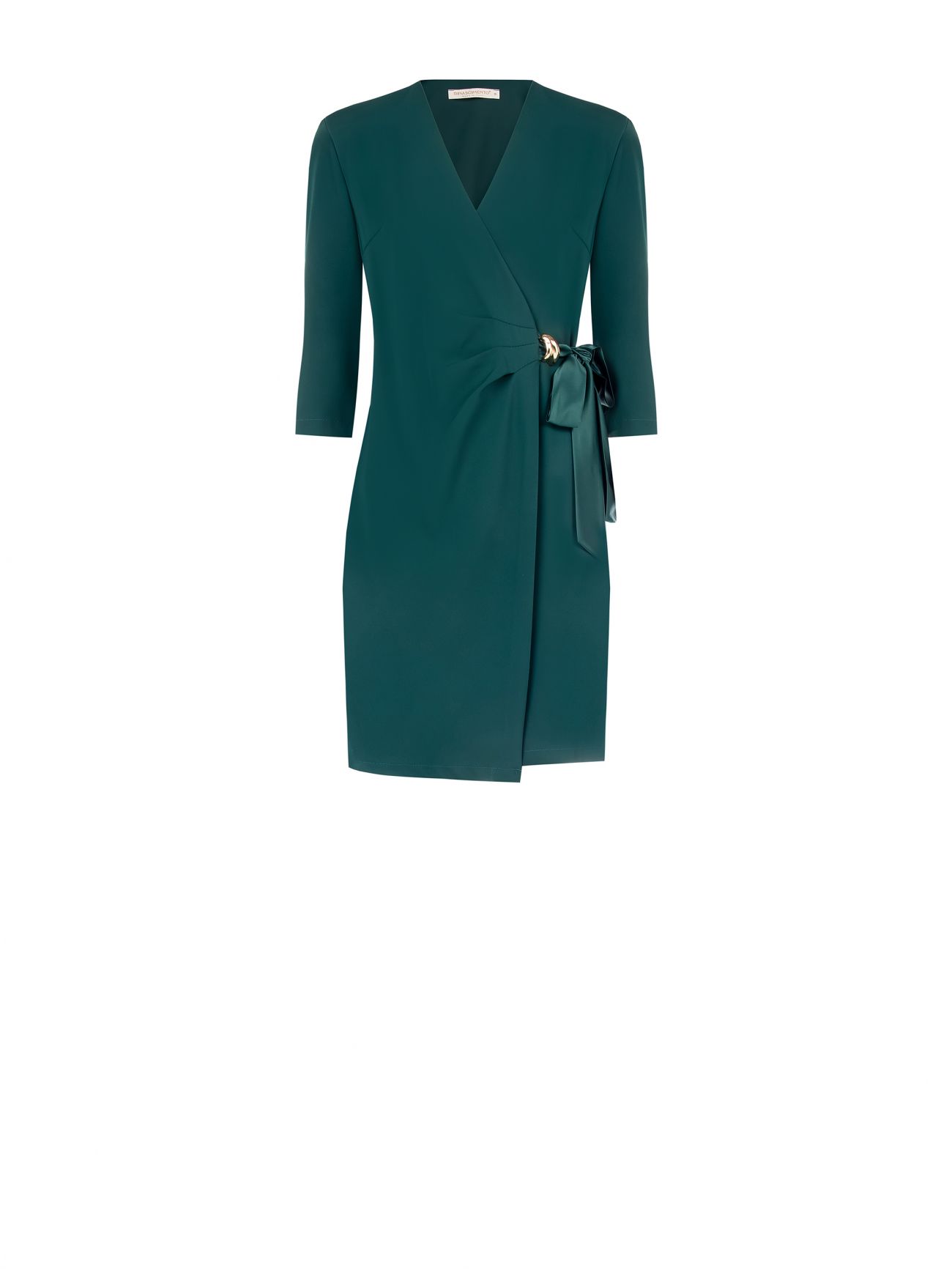 Wickelkleid mit Bändern aus Satin und Schmuckverzierung in Grün det_4