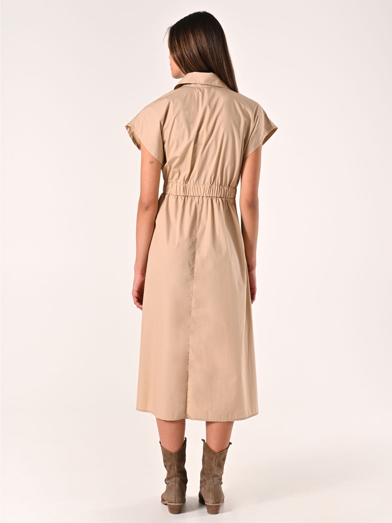 Beige Wrap Shirt Dress with Bow det_3