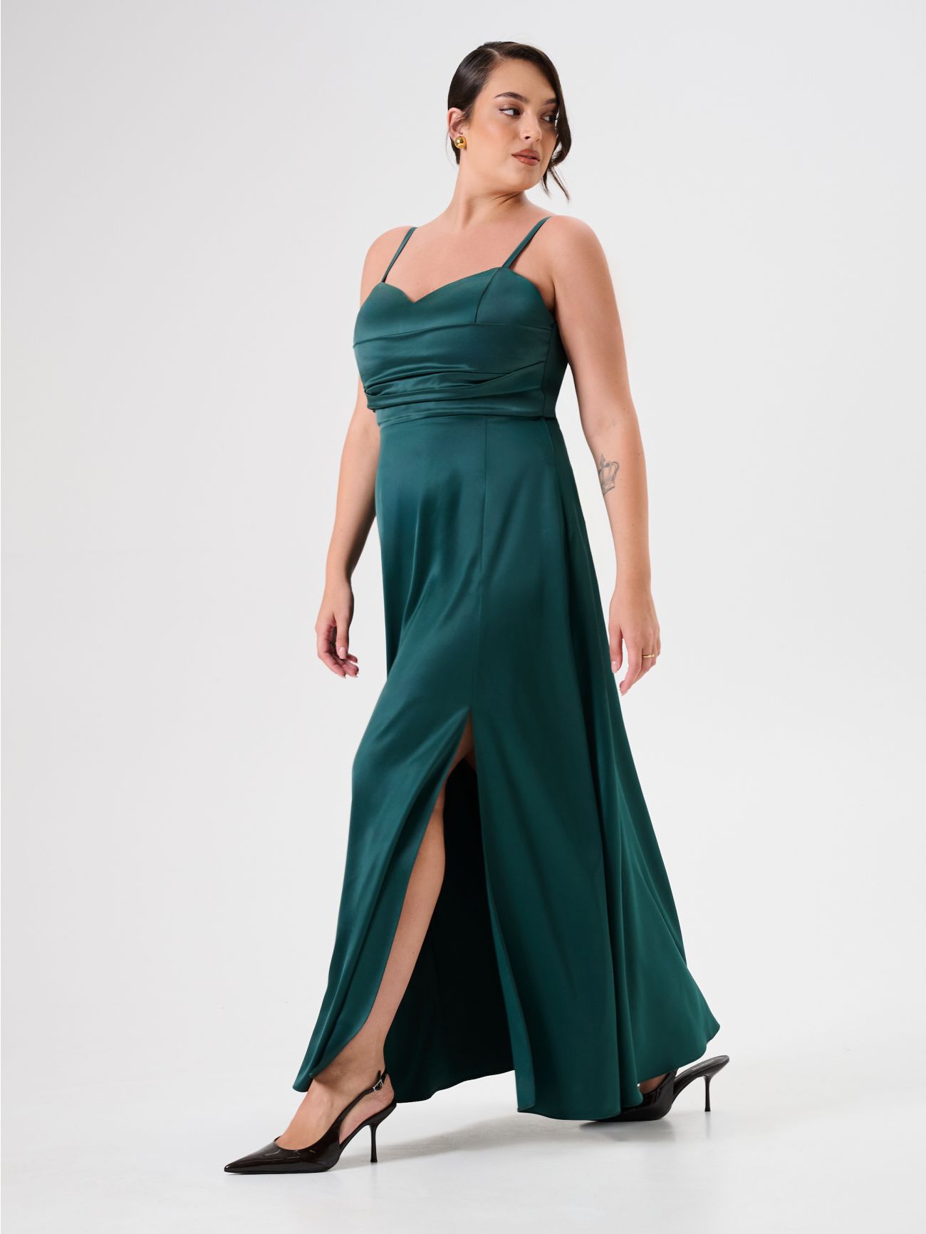 Abito Curvy Verde in Raso in_i7