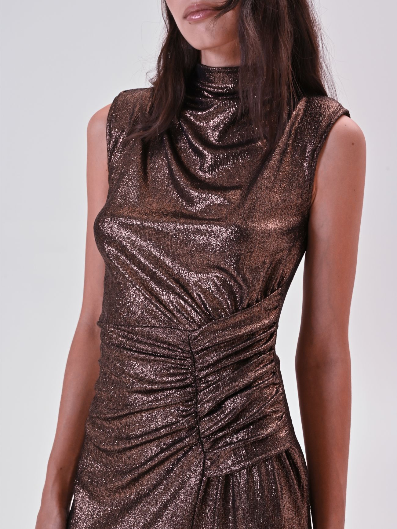 Abito Drappeggiato in Maglia Laminata Bronzo in_i5