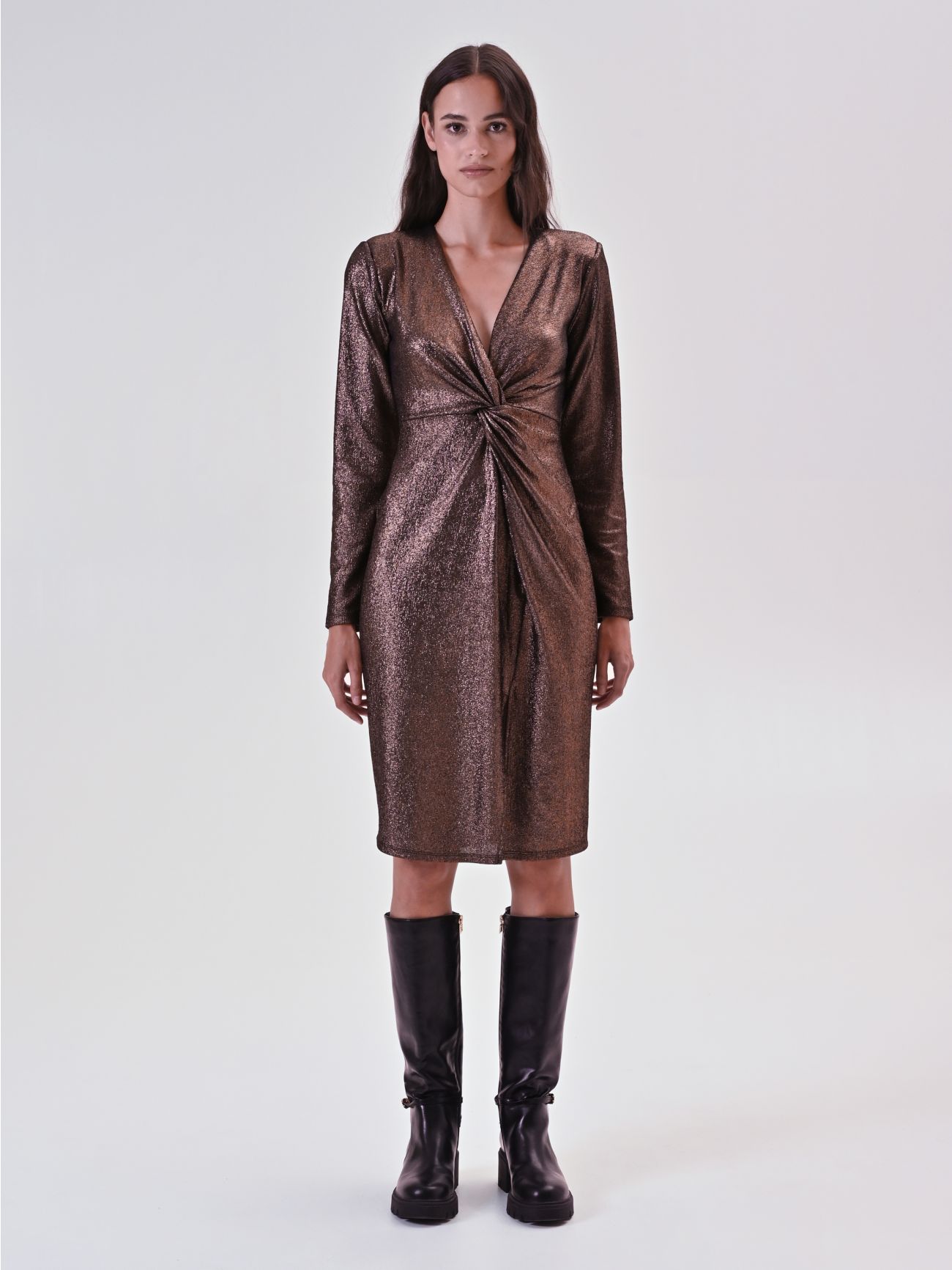 Tubino Drappeggiato in Maglia Laminata Bronzo 1 Rinascimento Tubino Drappeggiato in Maglia Laminata Bronzo det_1