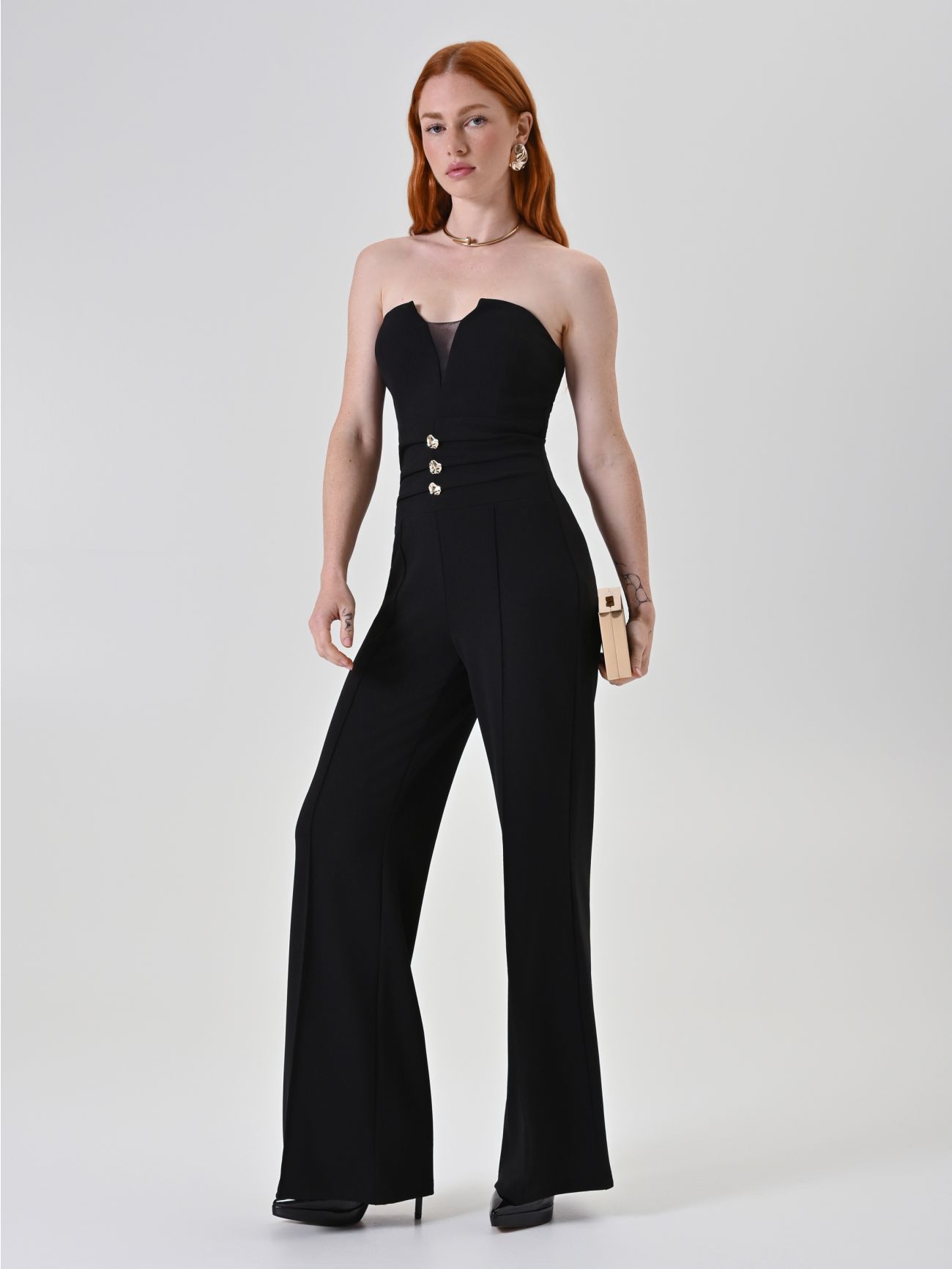 Black Jumpsuit with Designer Buttons  Rinascimento
