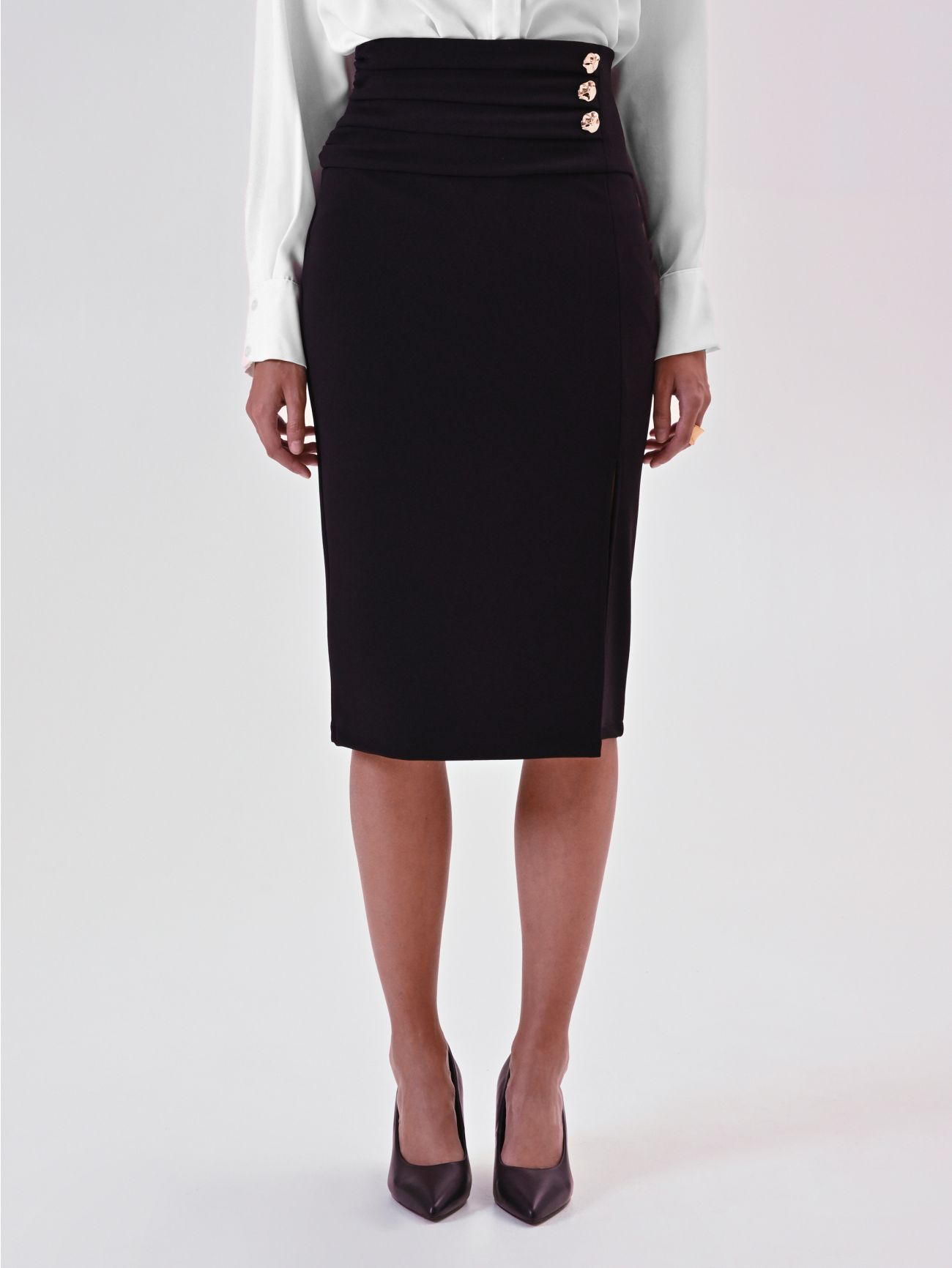 Falda negra con botones de diseño 2 Rinascimento Falda negra con botones de diseño det_2