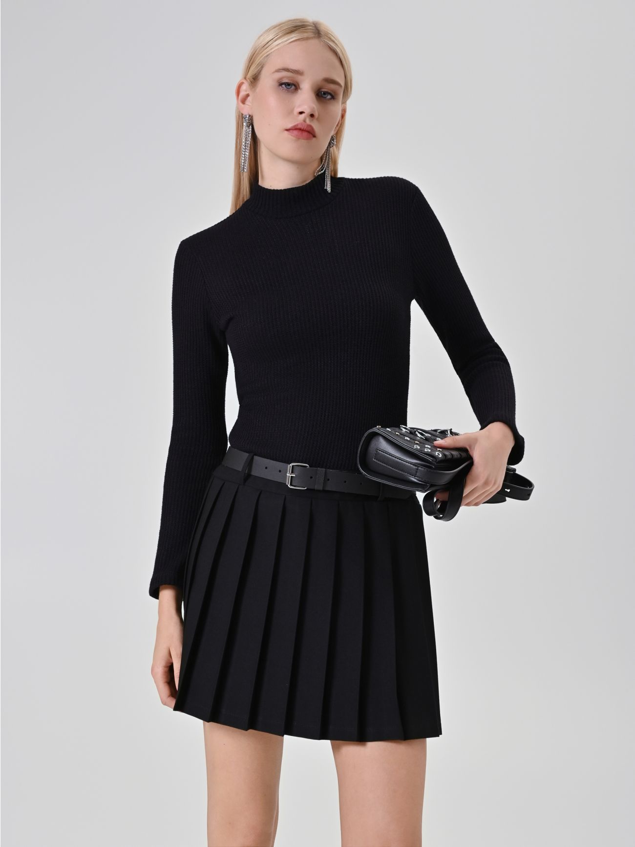 Black Dress with Pleated Skirt  Rinascimento