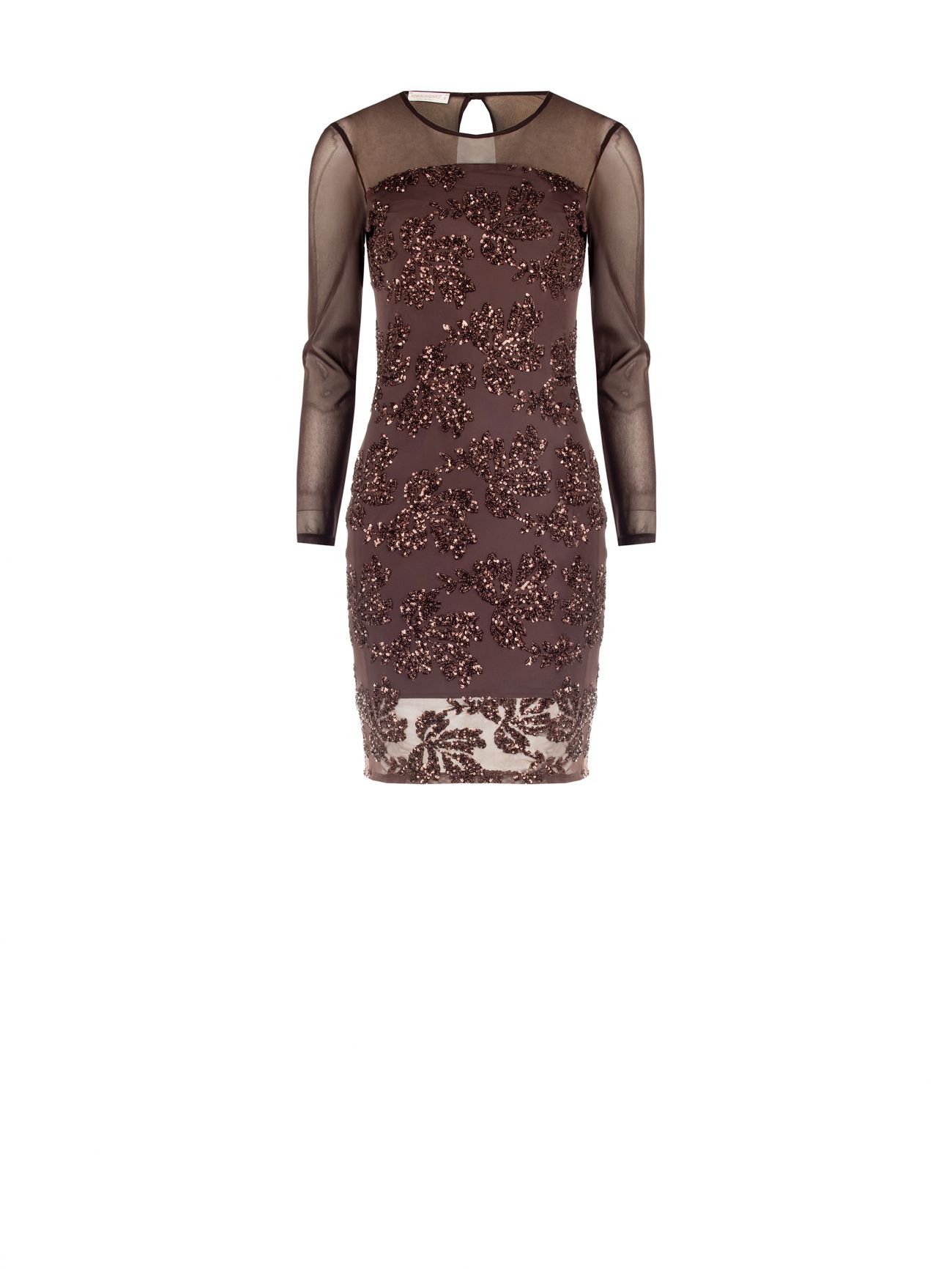 Abito Marrone in Tulle Ricamo Paillettes 6 Rinascimento Abito Marrone in Tulle Ricamo Paillettes det_4