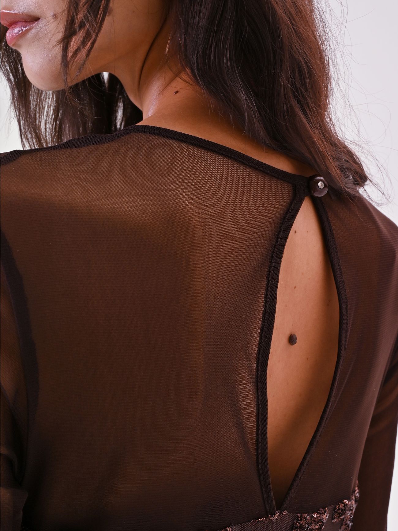 Abito Marrone in Tulle Ricamo Paillettes in_i4