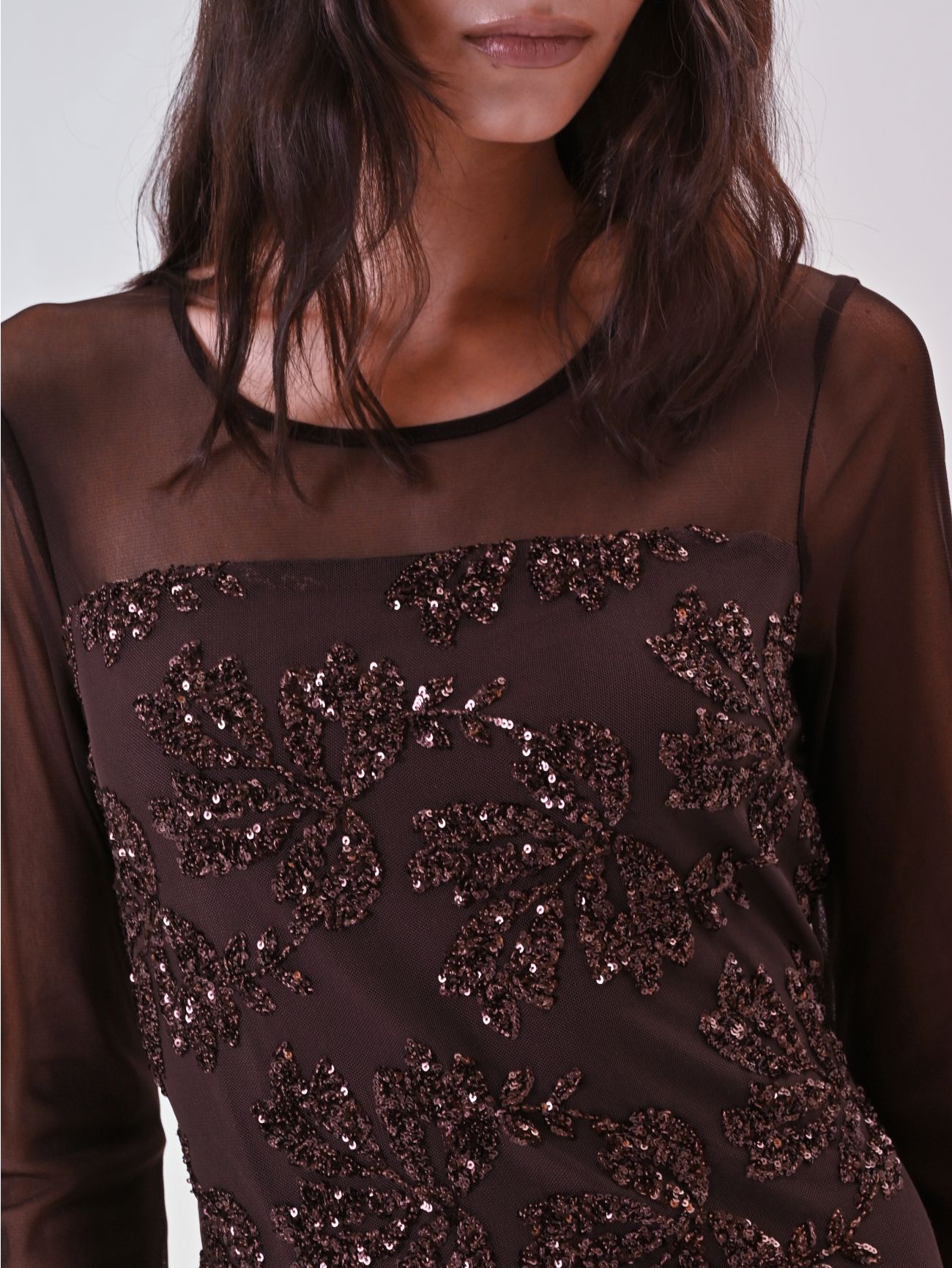 Abito Marrone in Tulle Ricamo Paillettes 4 Rinascimento Abito Marrone in Tulle Ricamo Paillettes in_i5