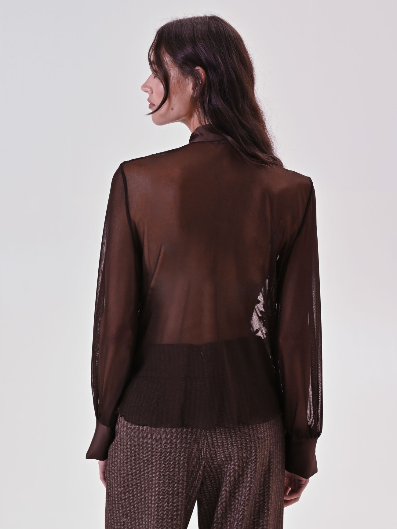 Brown Tulle Shirt with Sequin Embroidery 3 Rinascimento Brown Tulle Shirt with Sequin Embroidery det_3