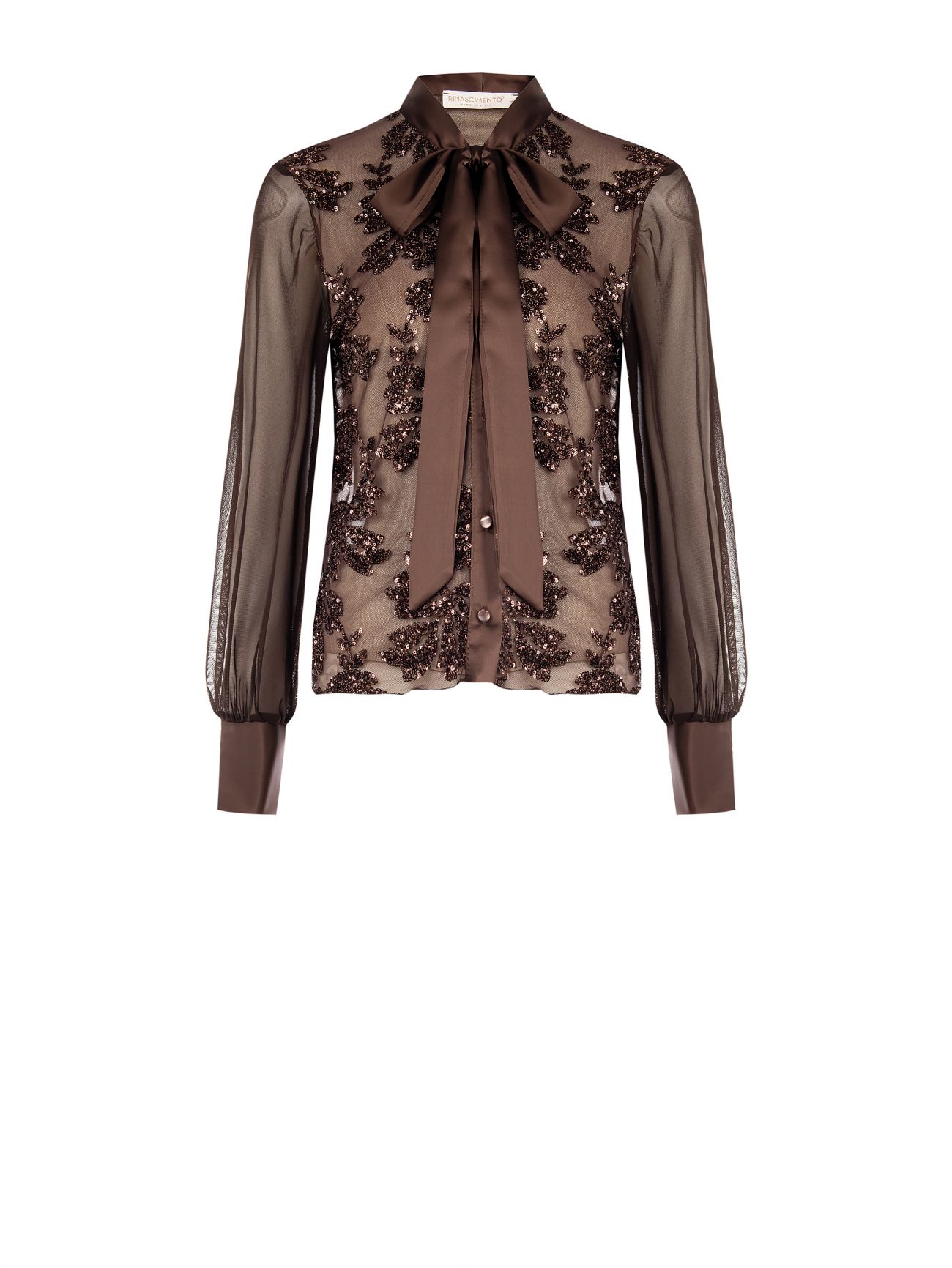 Brown Tulle Shirt with Sequin Embroidery 6 Rinascimento Brown Tulle Shirt with Sequin Embroidery det_4