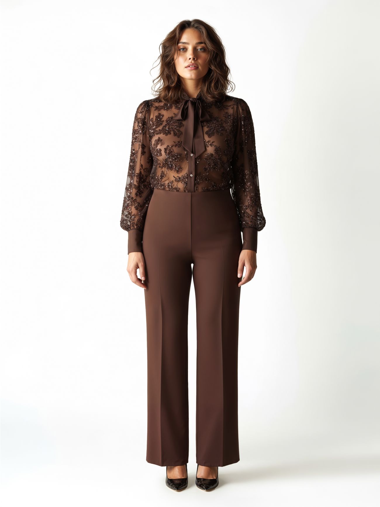 Chocolate Sequin-Embroidered Curvy Blouse det_1