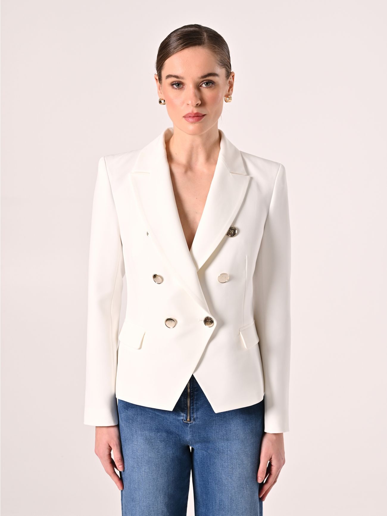 Double-Breasted Jacket in White Technical Fabric det_2