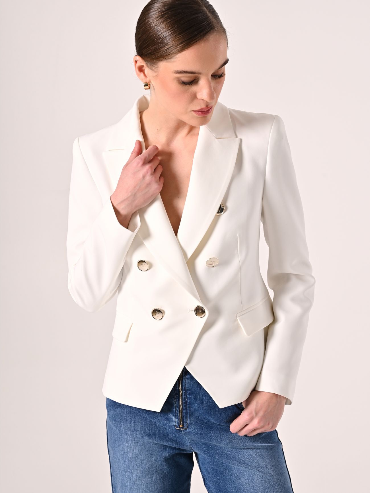 Double-Breasted Jacket in White Technical Fabric in_i7
