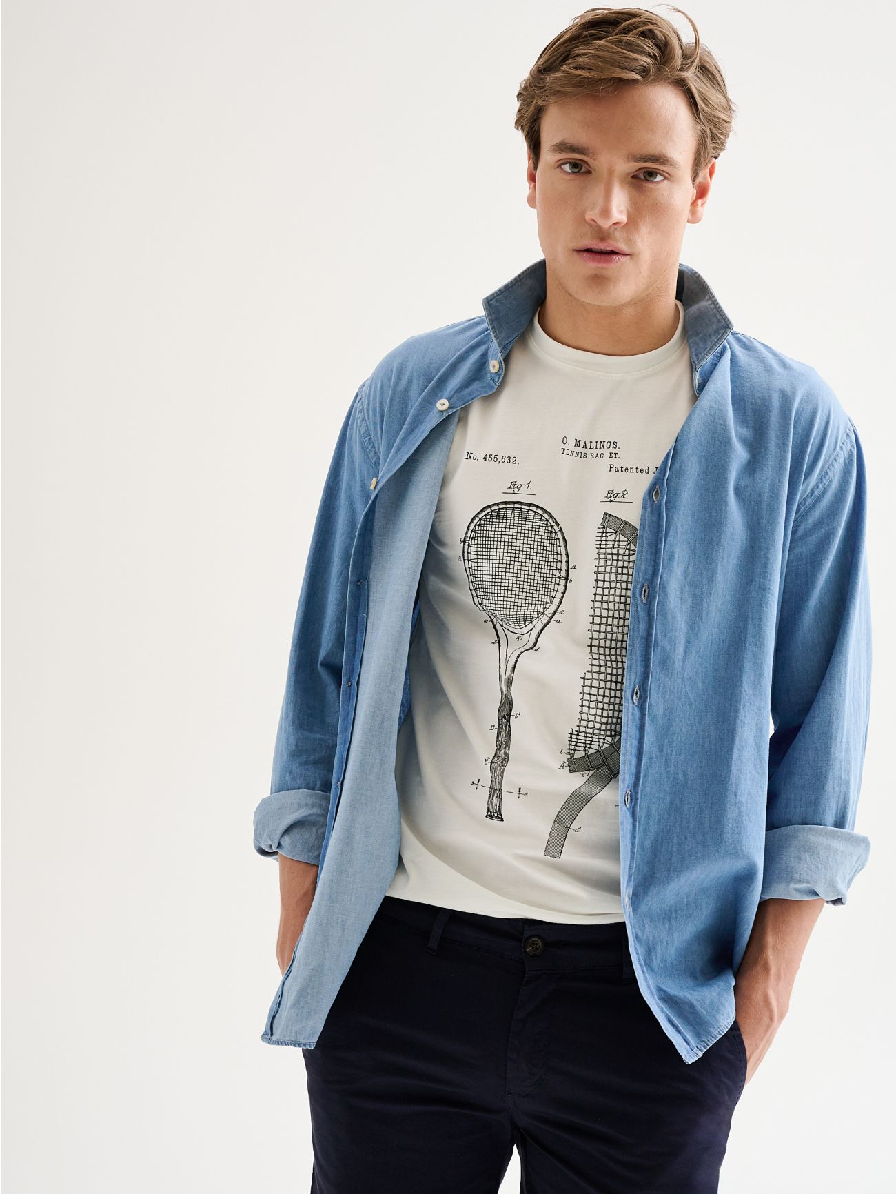 Men’s Shirt in Light Wash Denim QB24  Rinascimento