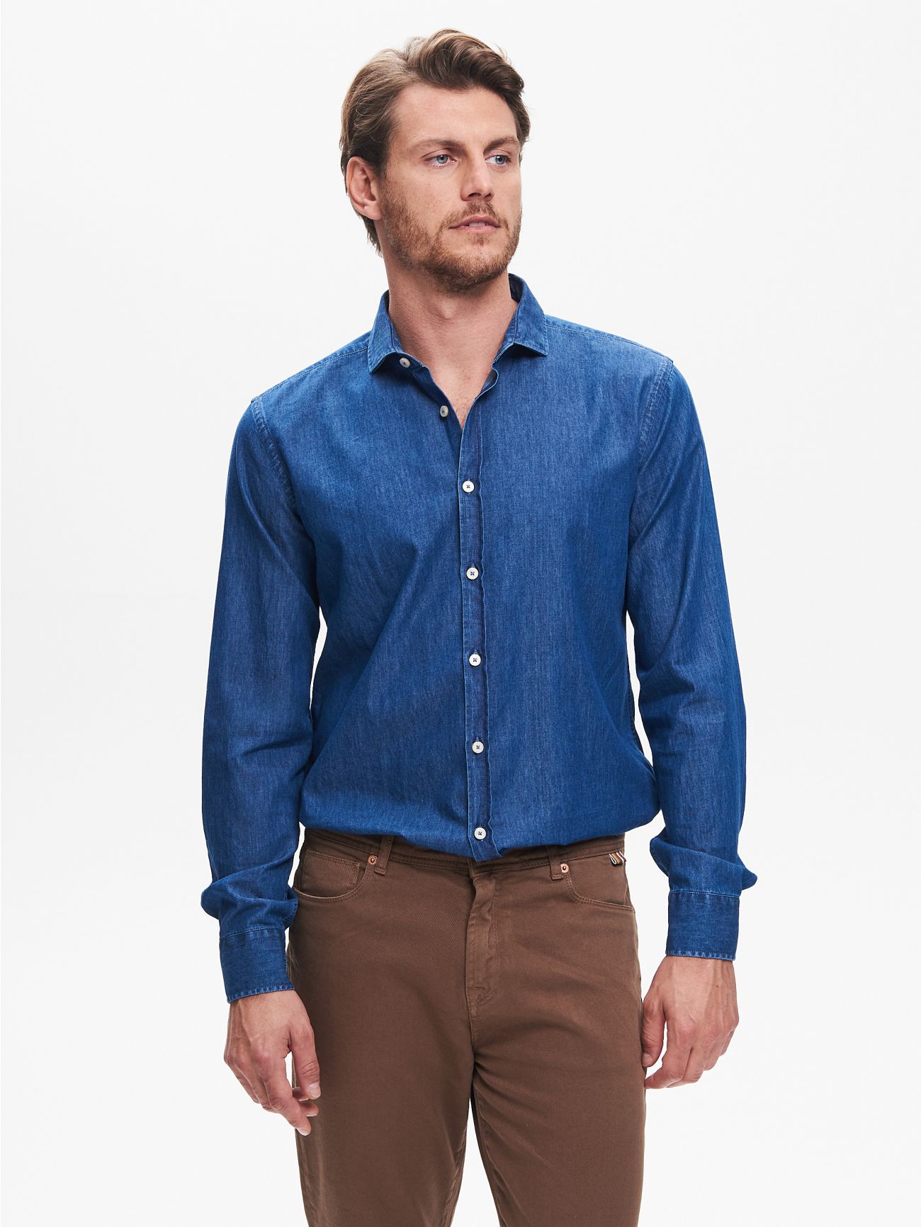 Medium-Wash Men’s Blue Denim Shirt QB24 det_3