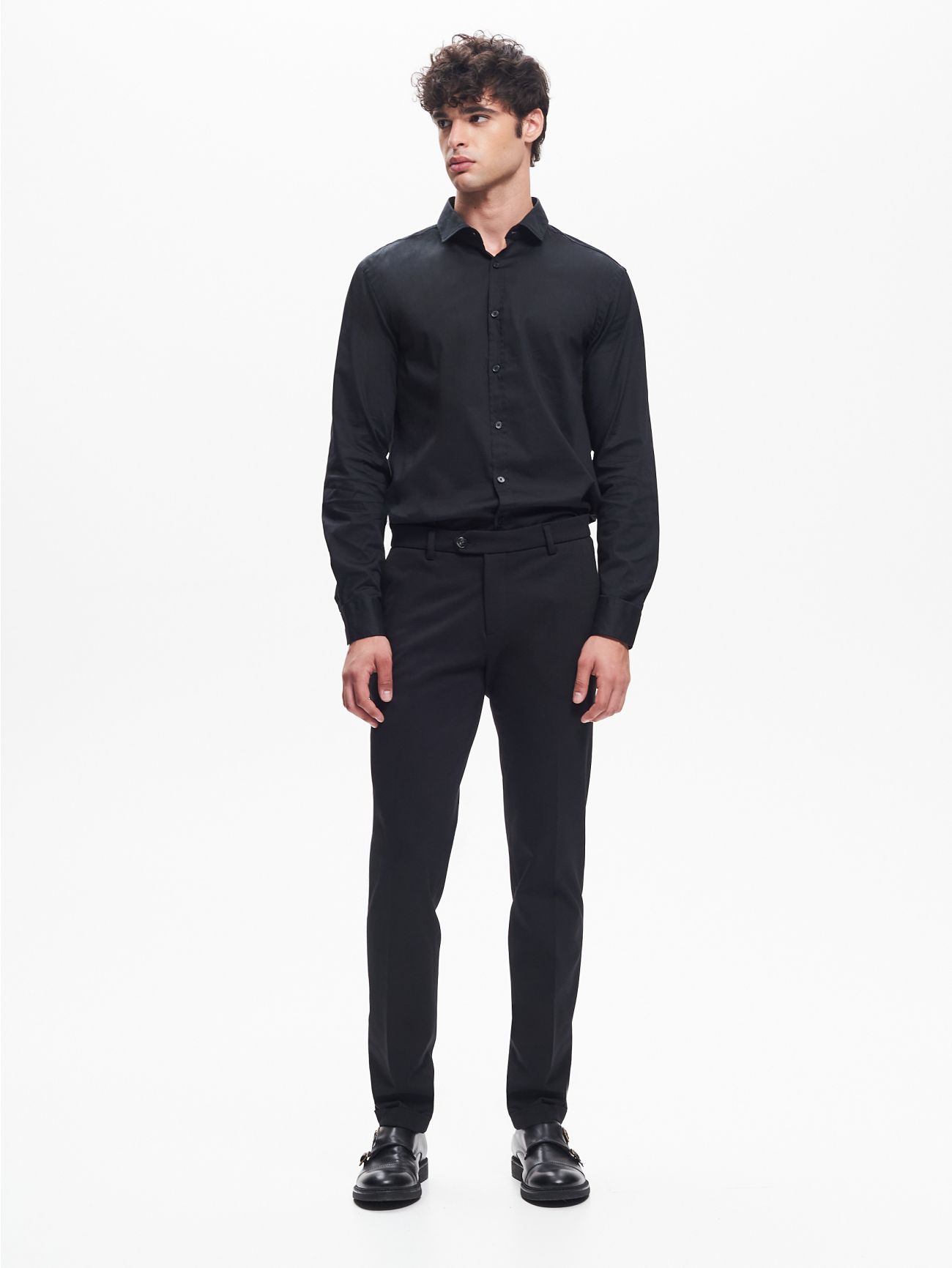 Pantalón de traje de punto Milano en azul oscuro para hombre; QB24 det_1