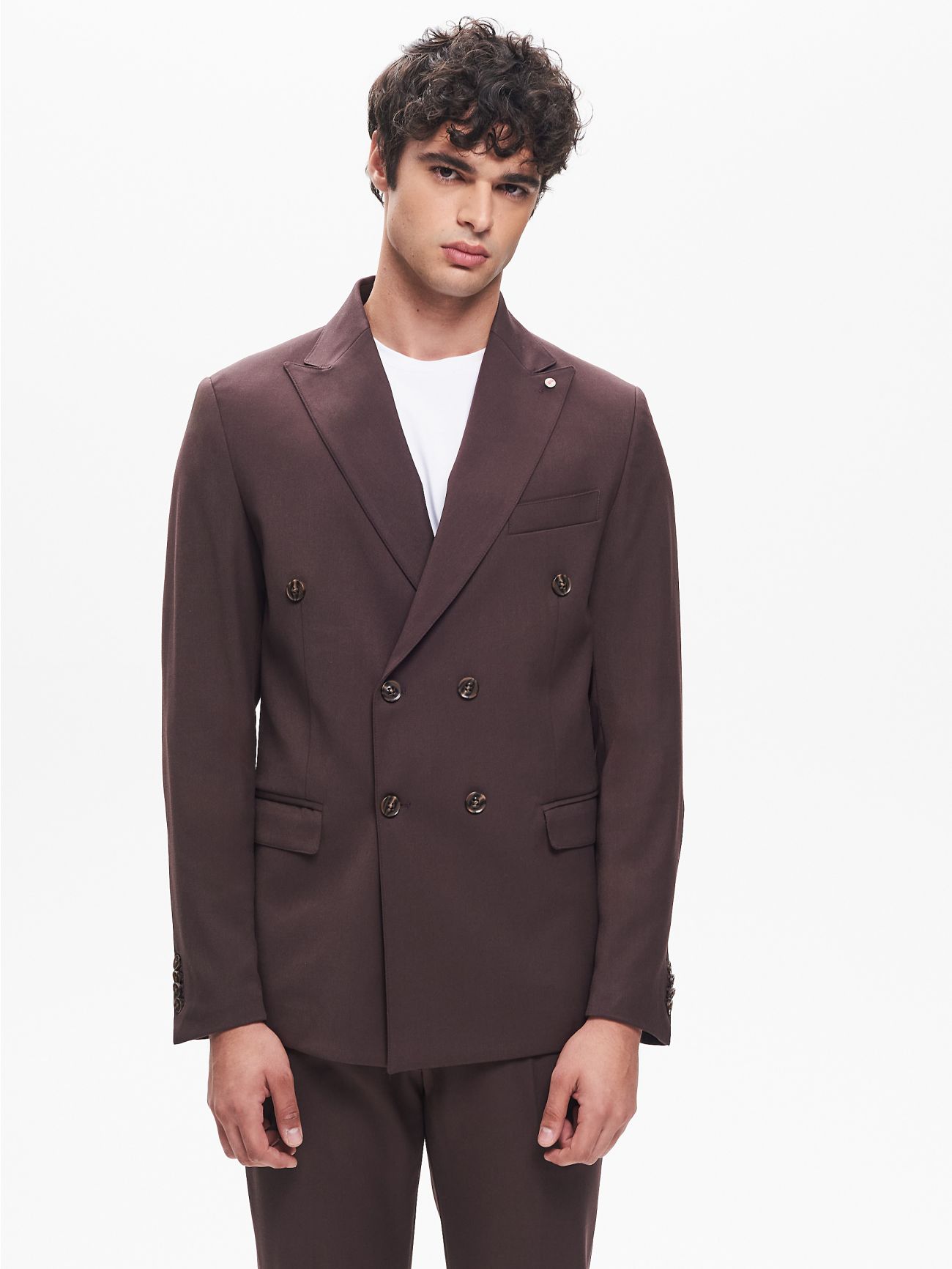 Men’s Dark-Brown Double-Breasted Polyviscose Jacket QB24 det_3