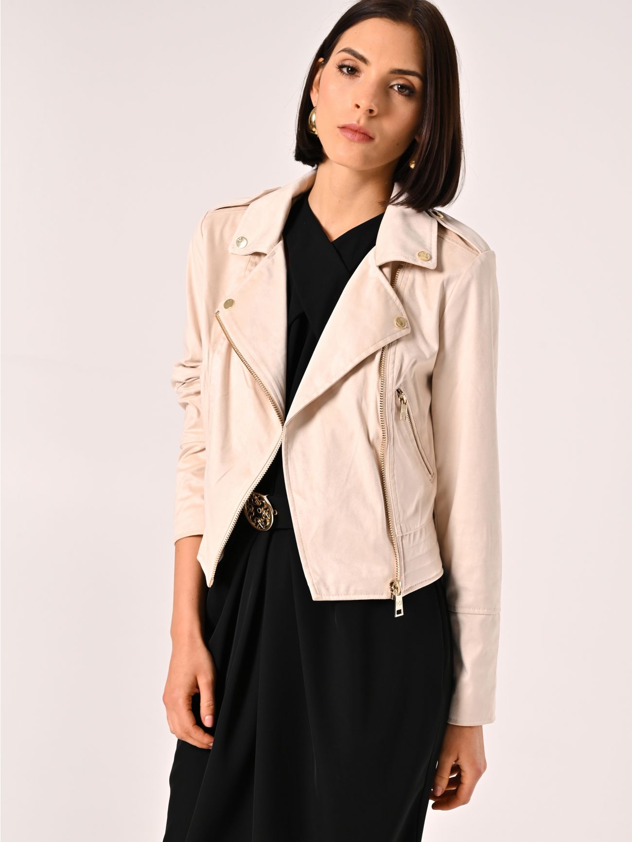 Faux Suede Biker Jacket in_i7