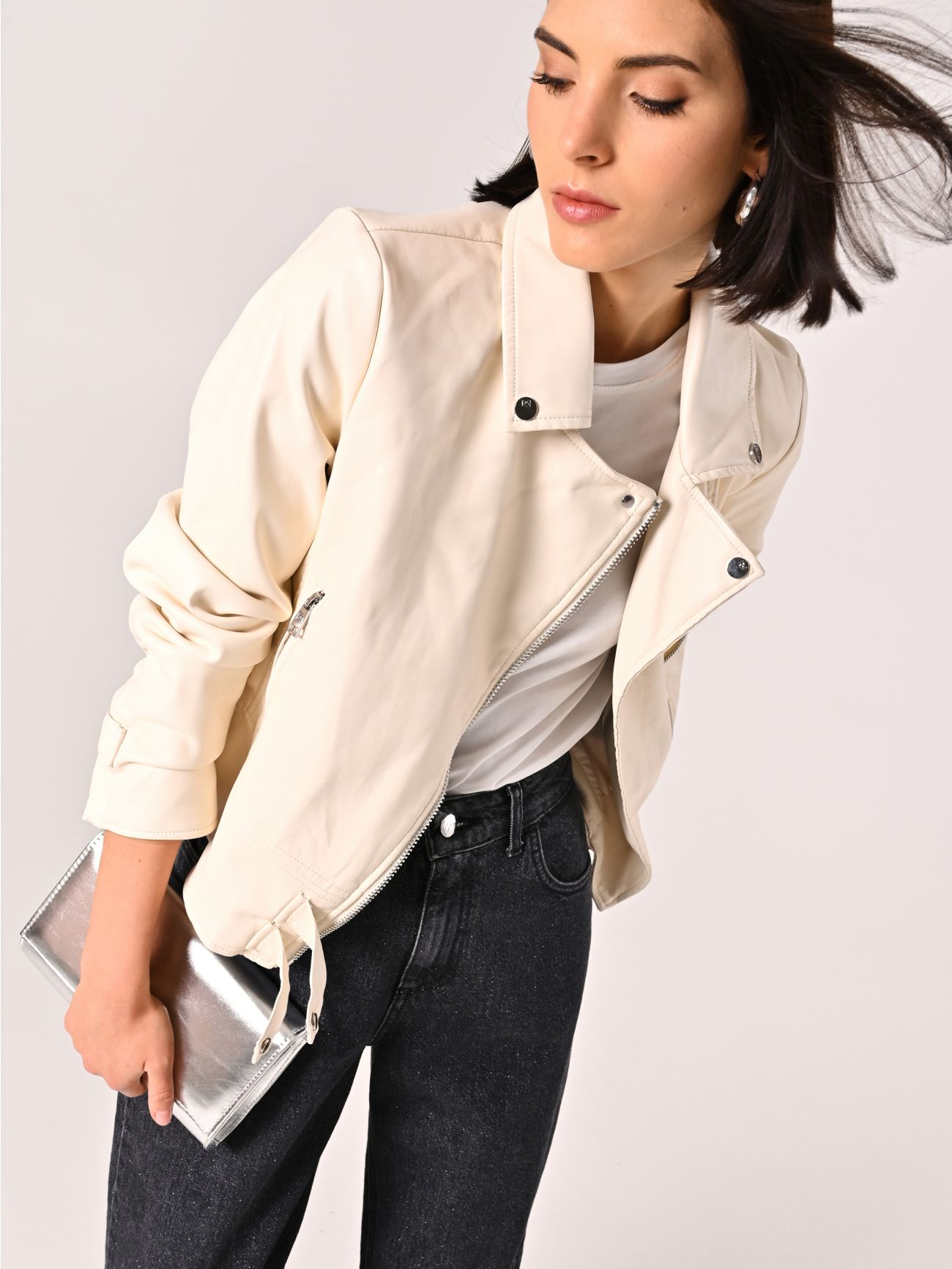 Blouson simili cuir blanc  Rinascimento