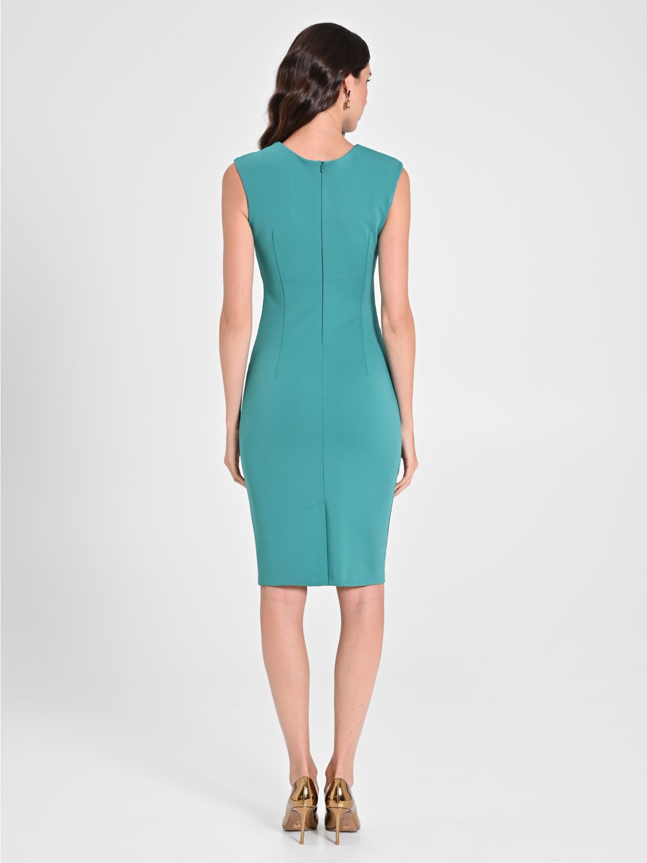 Jade Green Draped Sheath Dress det_3