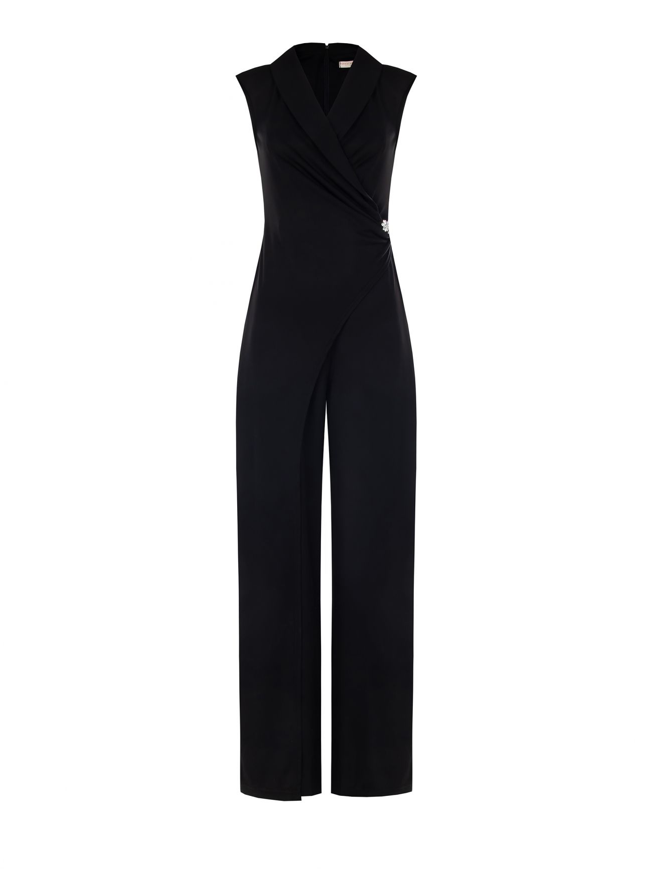 Tuxedo-Style Jumpsuit in Black Flowy Fabric det_4