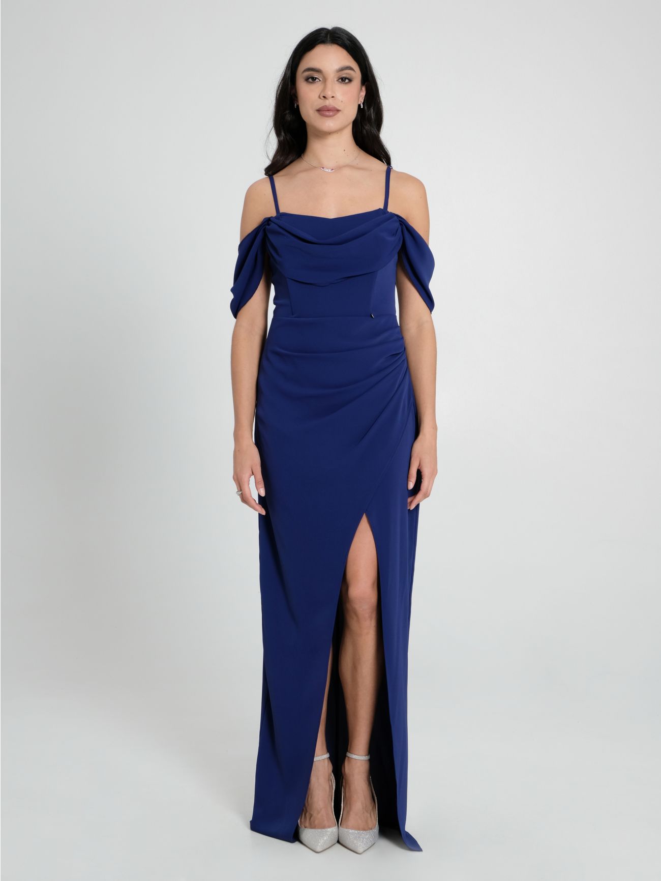 Long Blue Draped Dress det_1