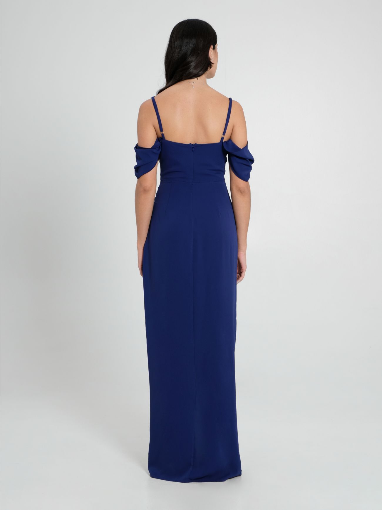 Long Blue Draped Dress det_3