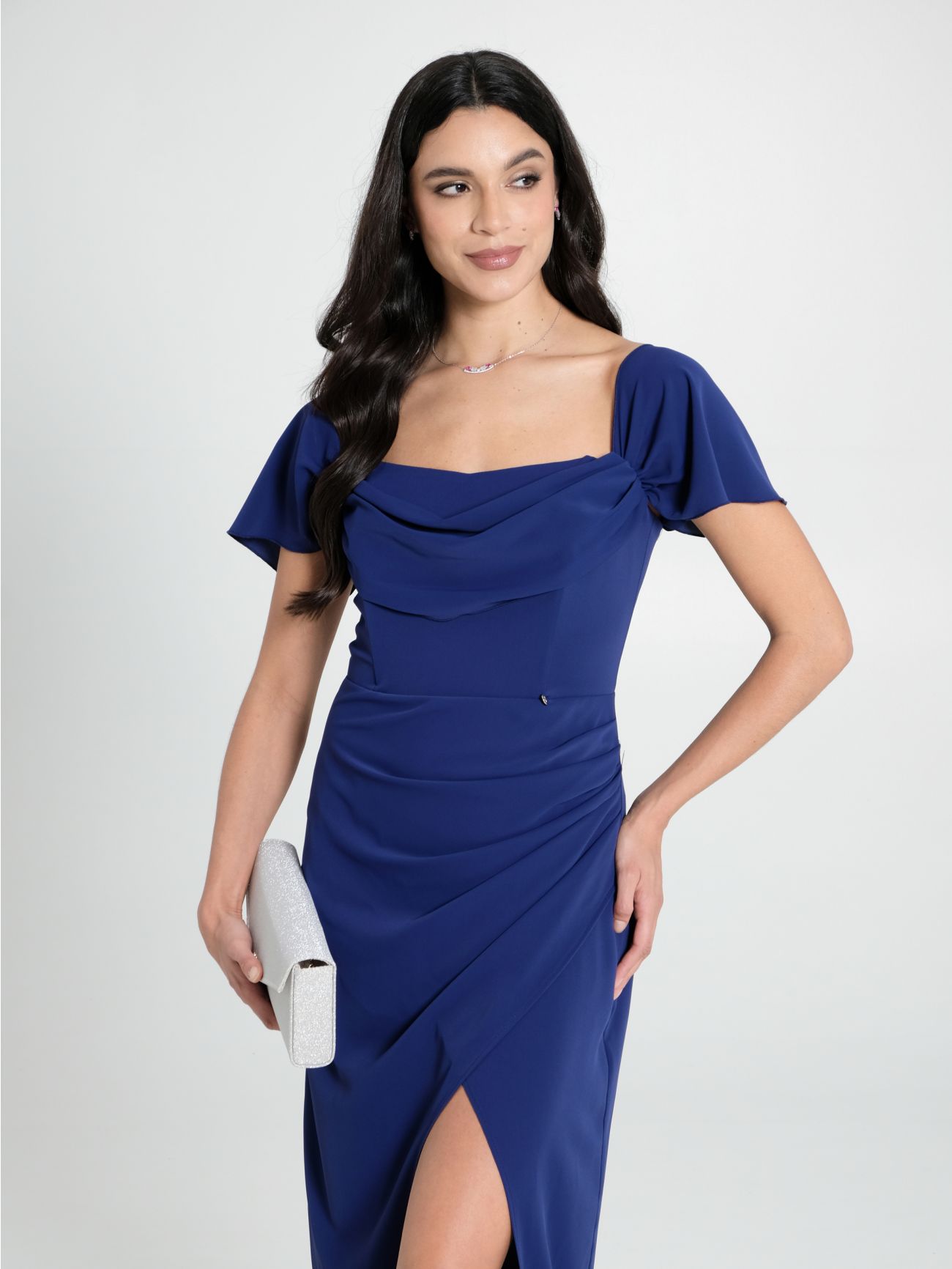 Long Blue Draped Dress in_i7
