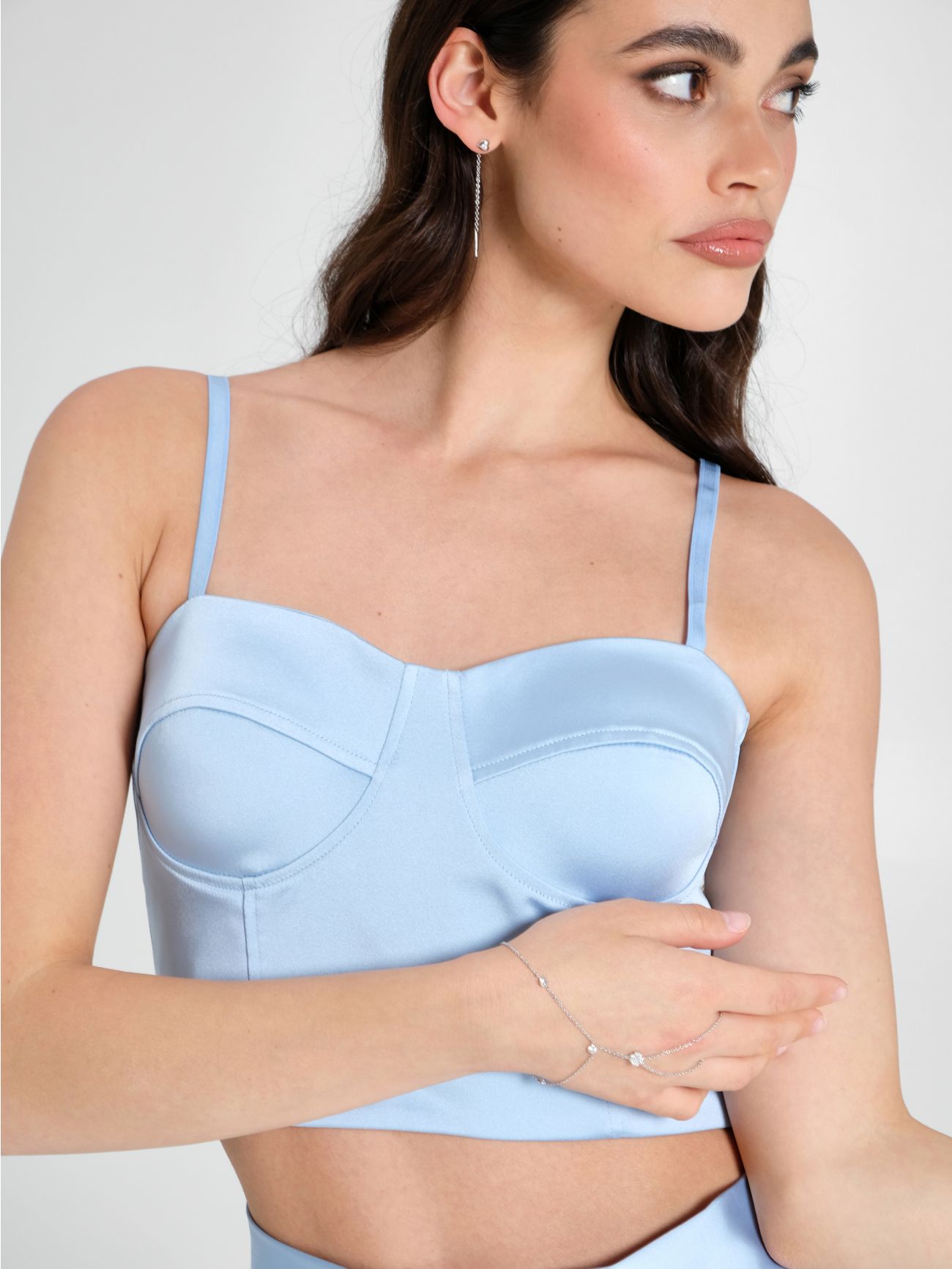 Light Blue Corset Top in Structured Satin in_i5