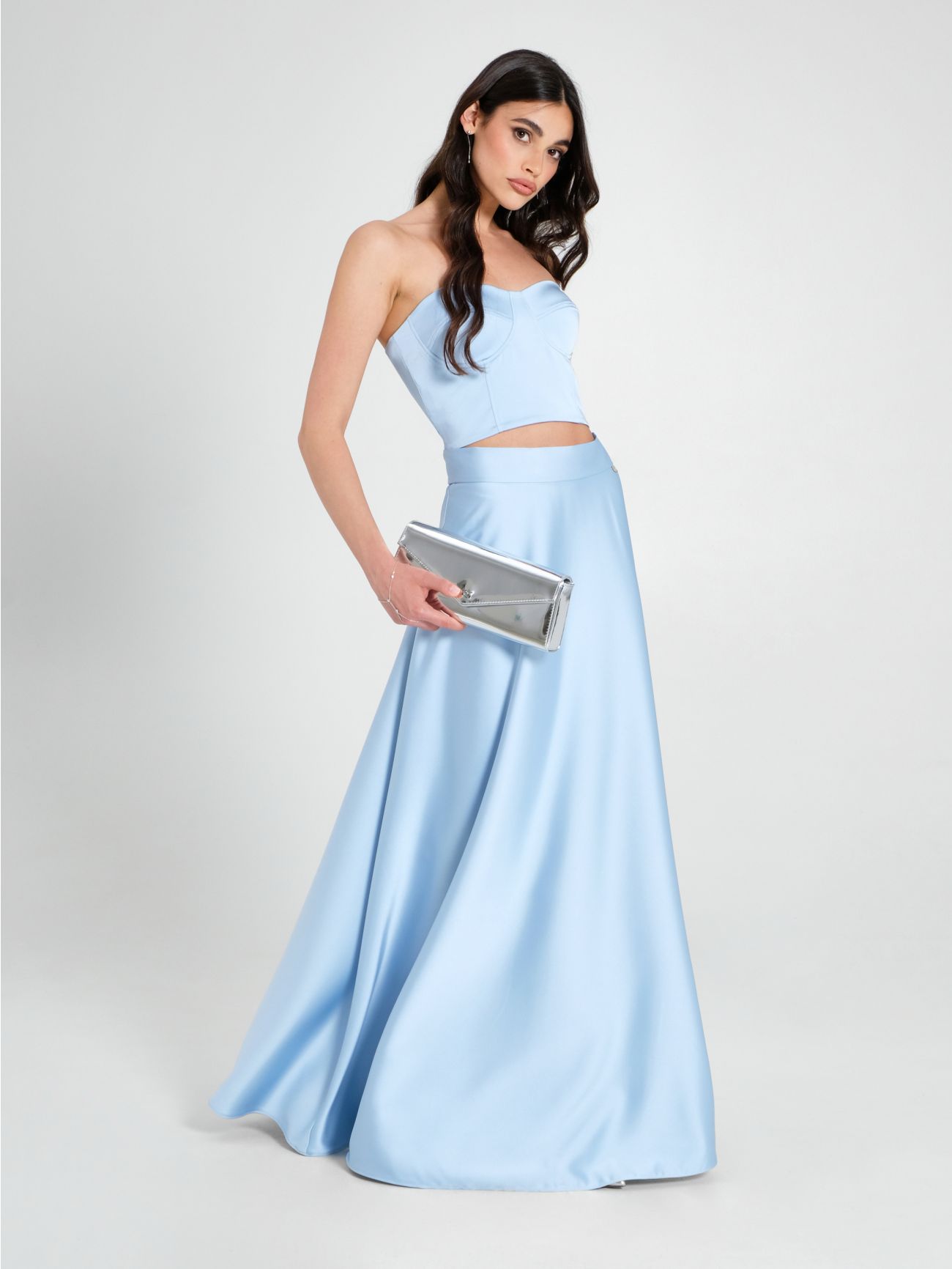 Light Blue Corset Top in Structured Satin in_i7