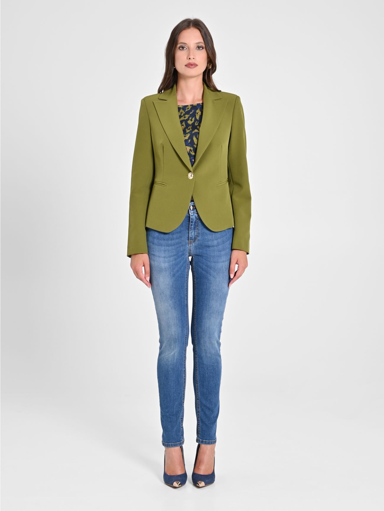 Single-Button Jacket in Moss Green Technical Fabric det_1