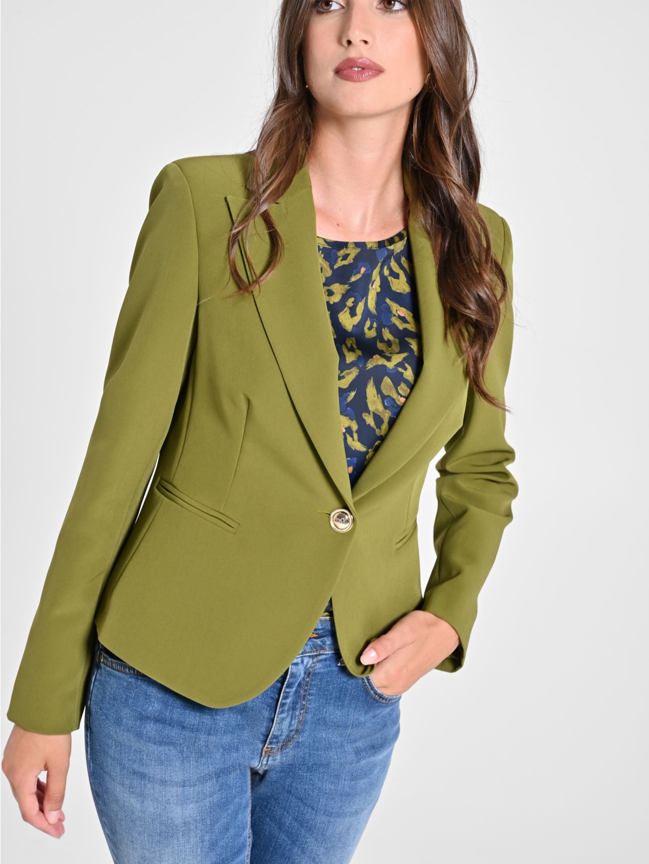 Single-Button Jacket in Moss Green Technical Fabric sp_e1