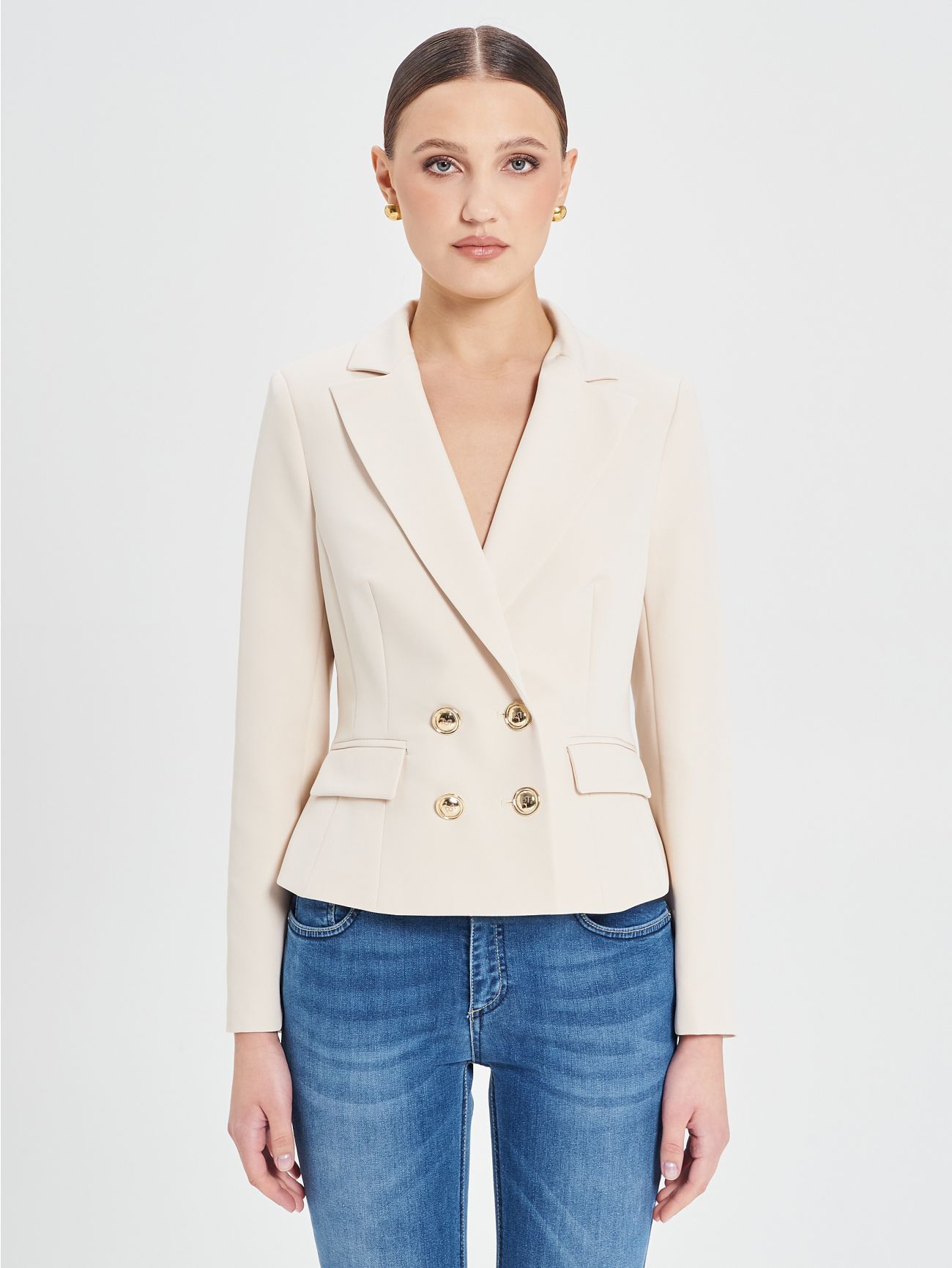 Beige Double-Breasted Jacket det_3