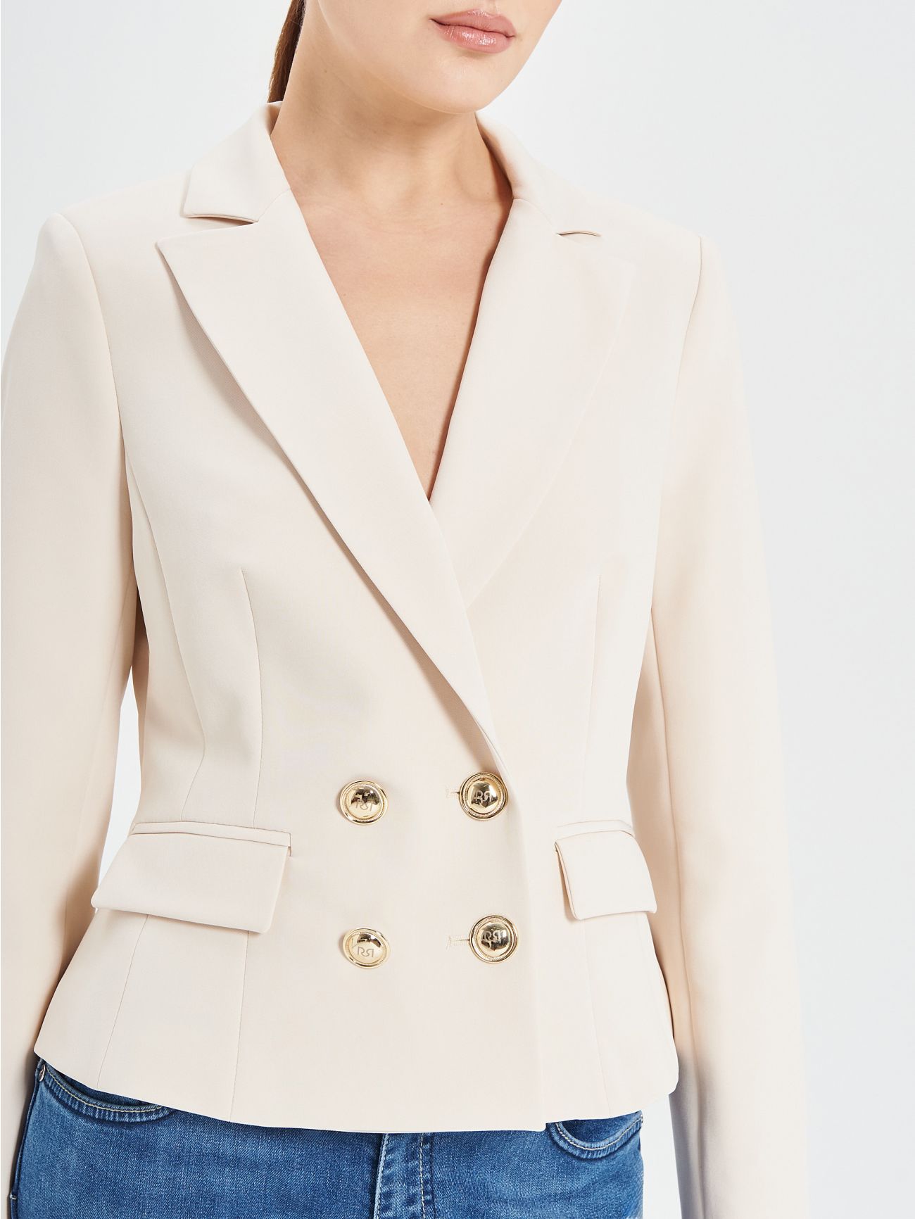 Beige Double-Breasted Jacket in_i5